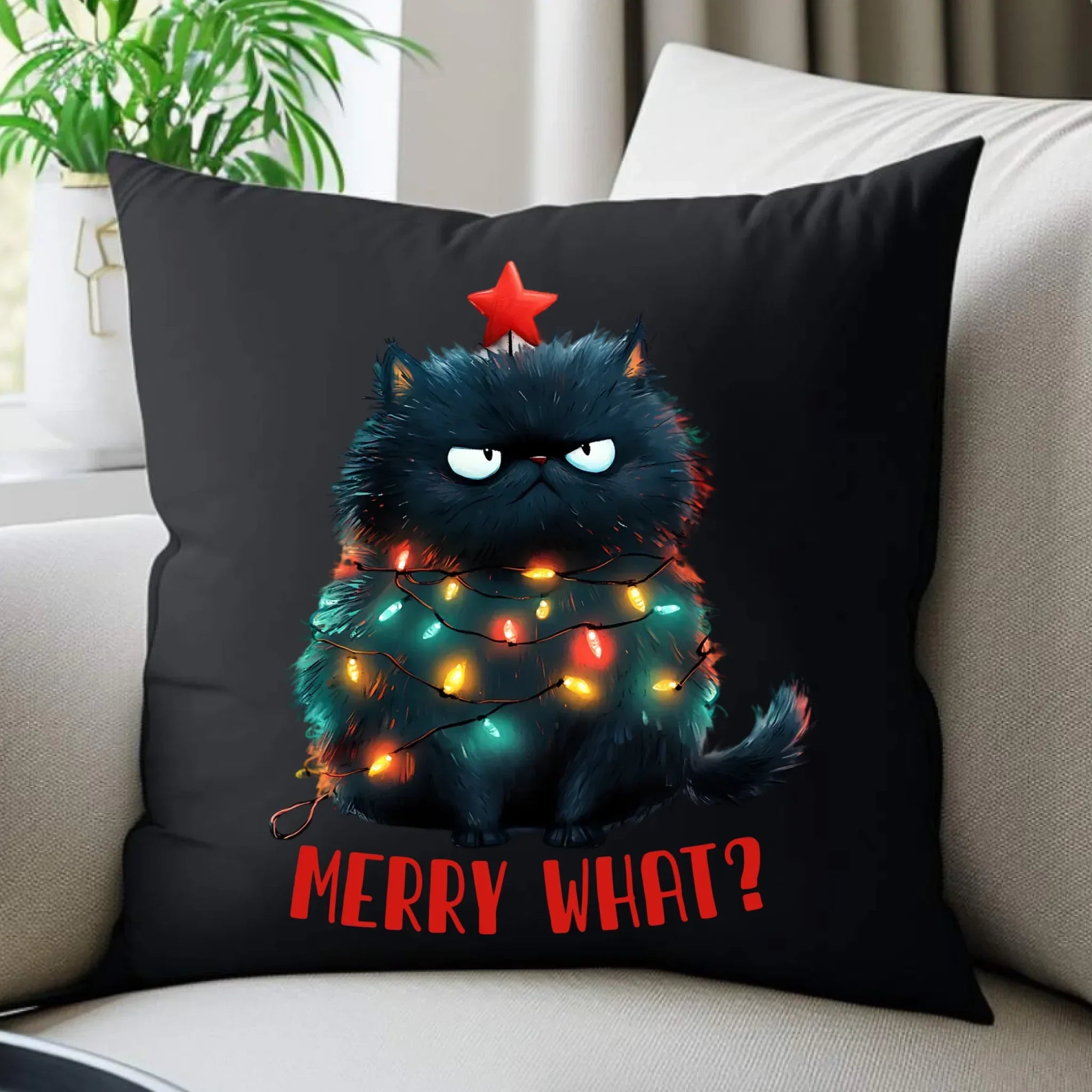 Poduszka dekoracyjna świąteczna - Grumpy Cat Merry what? BN37 - StoryCups.pl