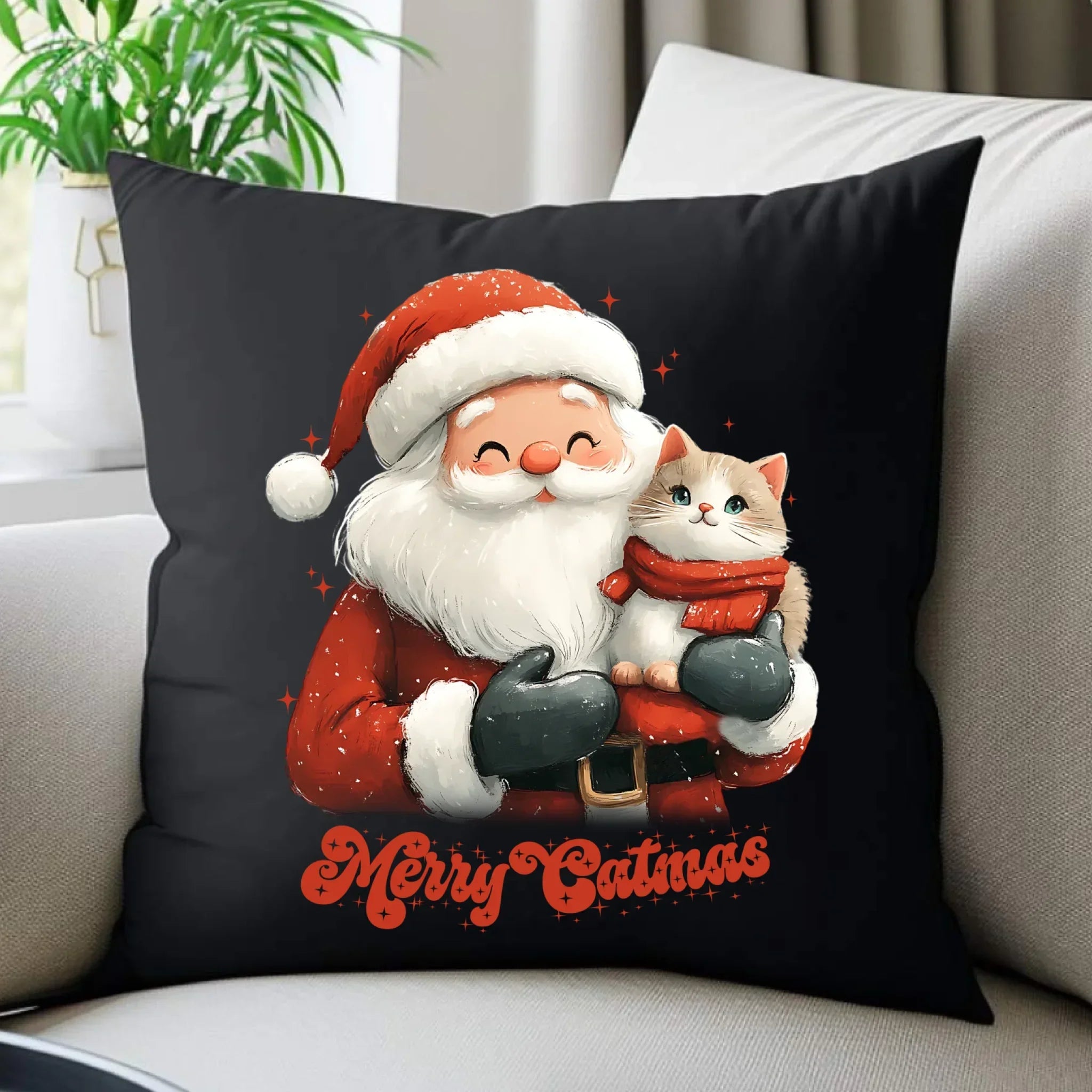 Poduszka dekoracyjna świąteczna - prezent dla kociary - Merry Catmas BN38 - StoryCups.pl