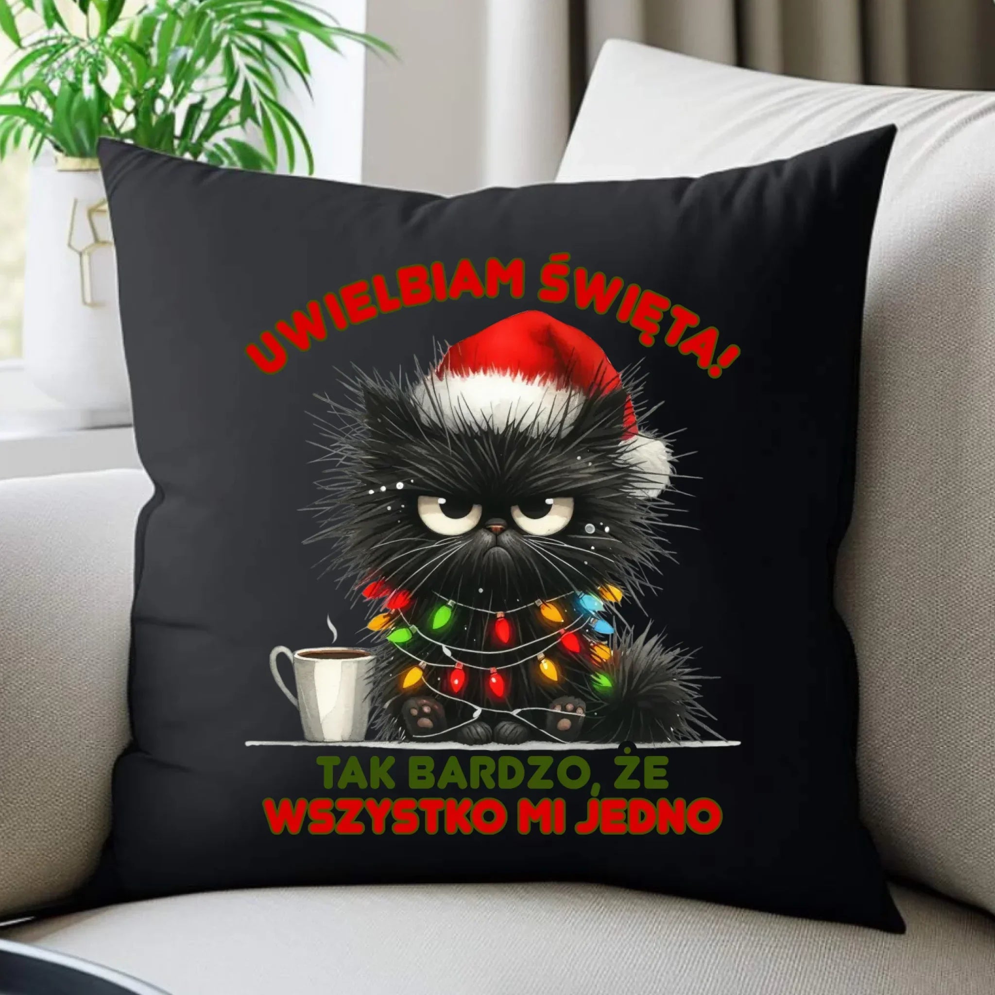 Poduszka dekoracyjna świąteczna - Kot Maruda Wszystko mi jedno BN35 - StoryCups.pl