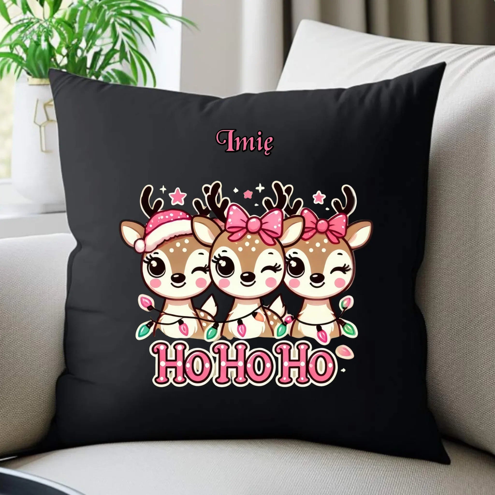 Poduszka dekoracyjna świąteczna - Ho ho ho Słodkie reniferki - personalizowana BN49 - StoryCups.pl
