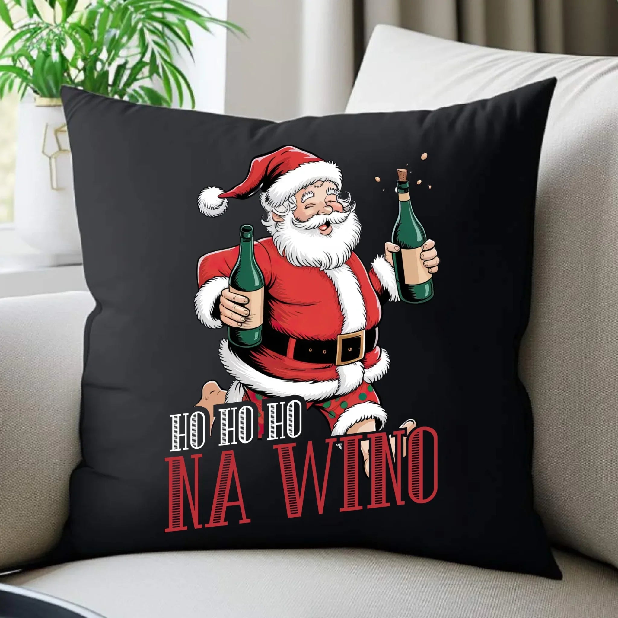 Poduszka dekoracyjna świąteczna - Mikołaj Ho ho ho na wino BN61 - StoryCups.pl
