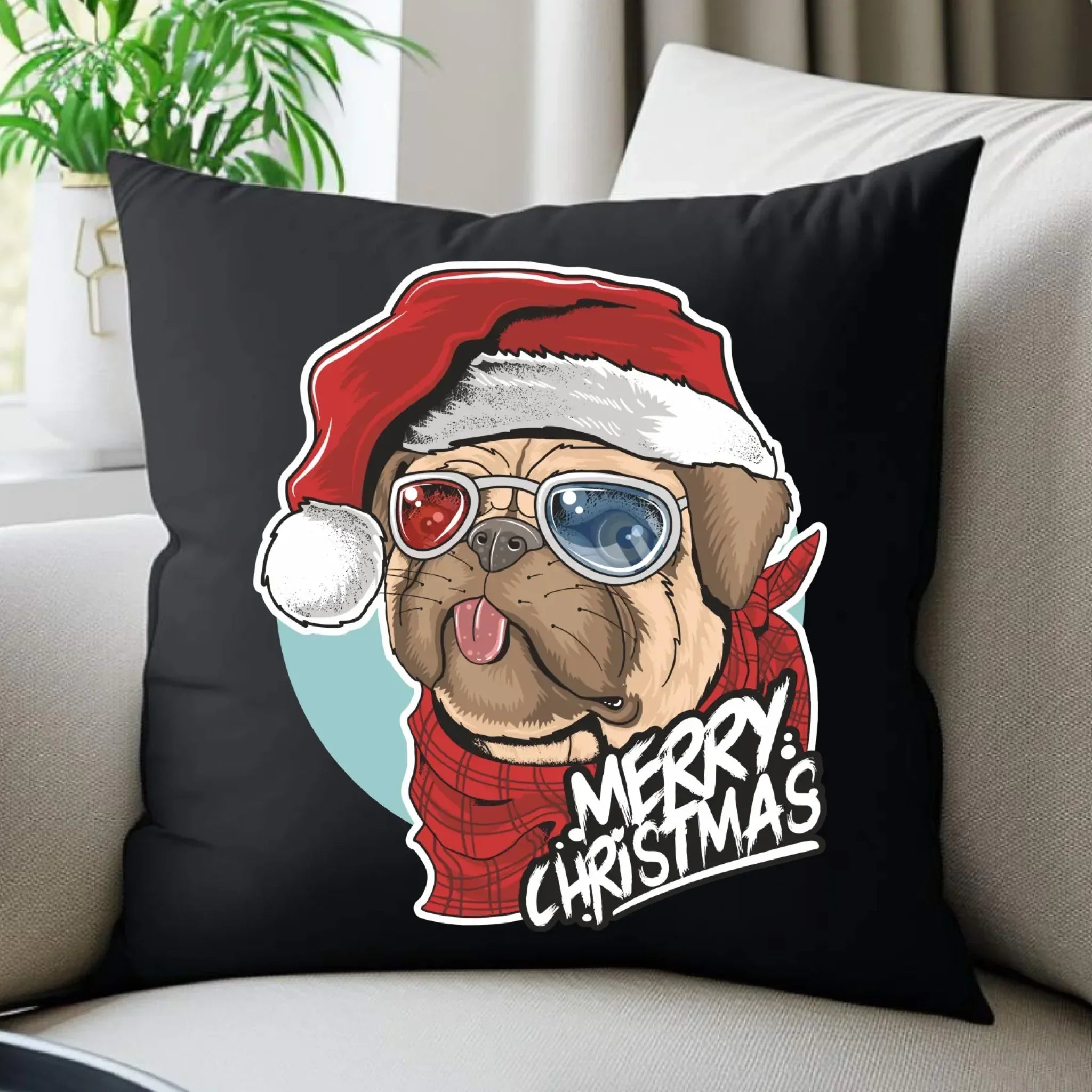 Poduszka dekoracyjna świąteczna - Mops Merry Christmas BN62 - StoryCups.pl