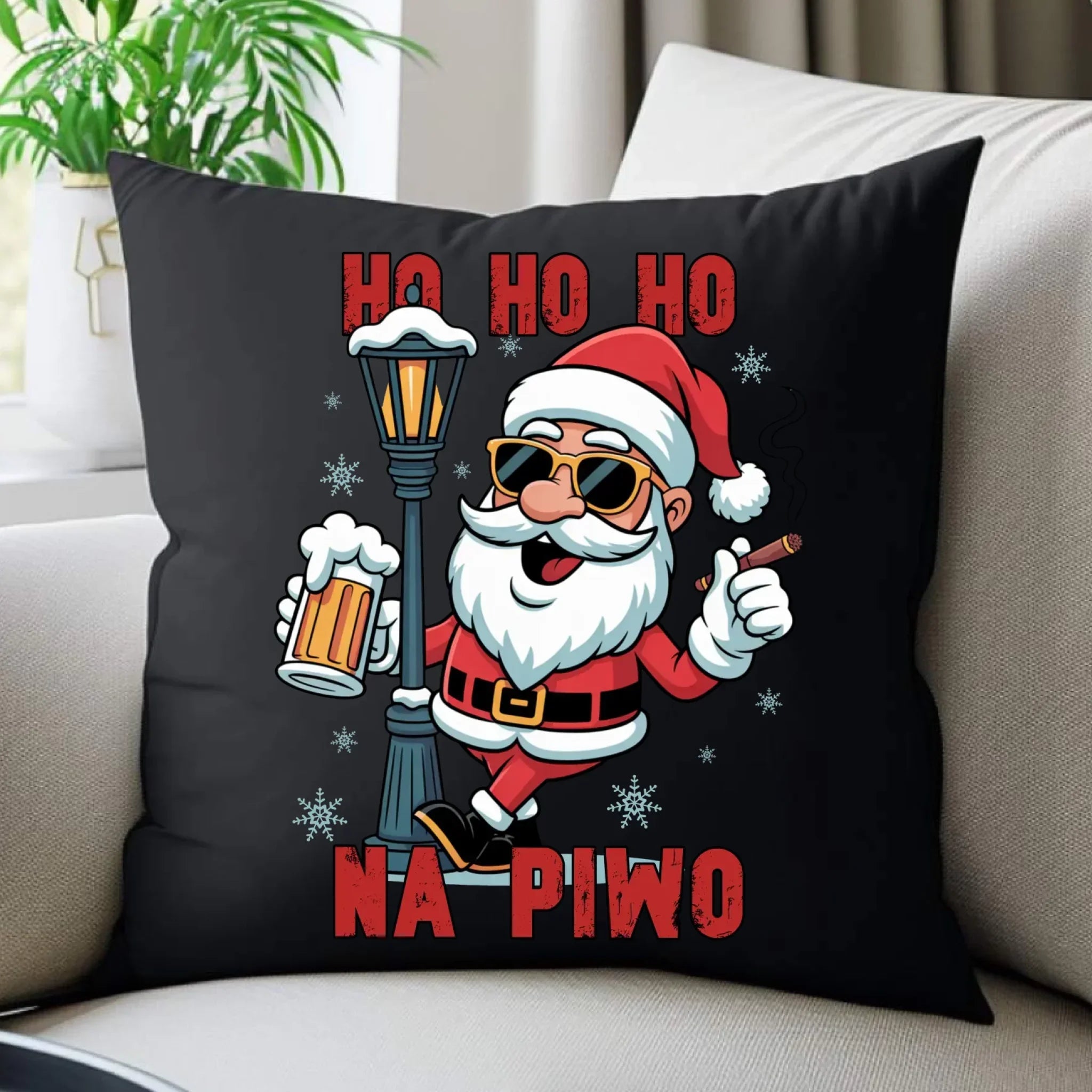 Poduszka dekoracyjna świąteczna - Mikołaj Ho ho ho na piwo BN64 - StoryCups.pl