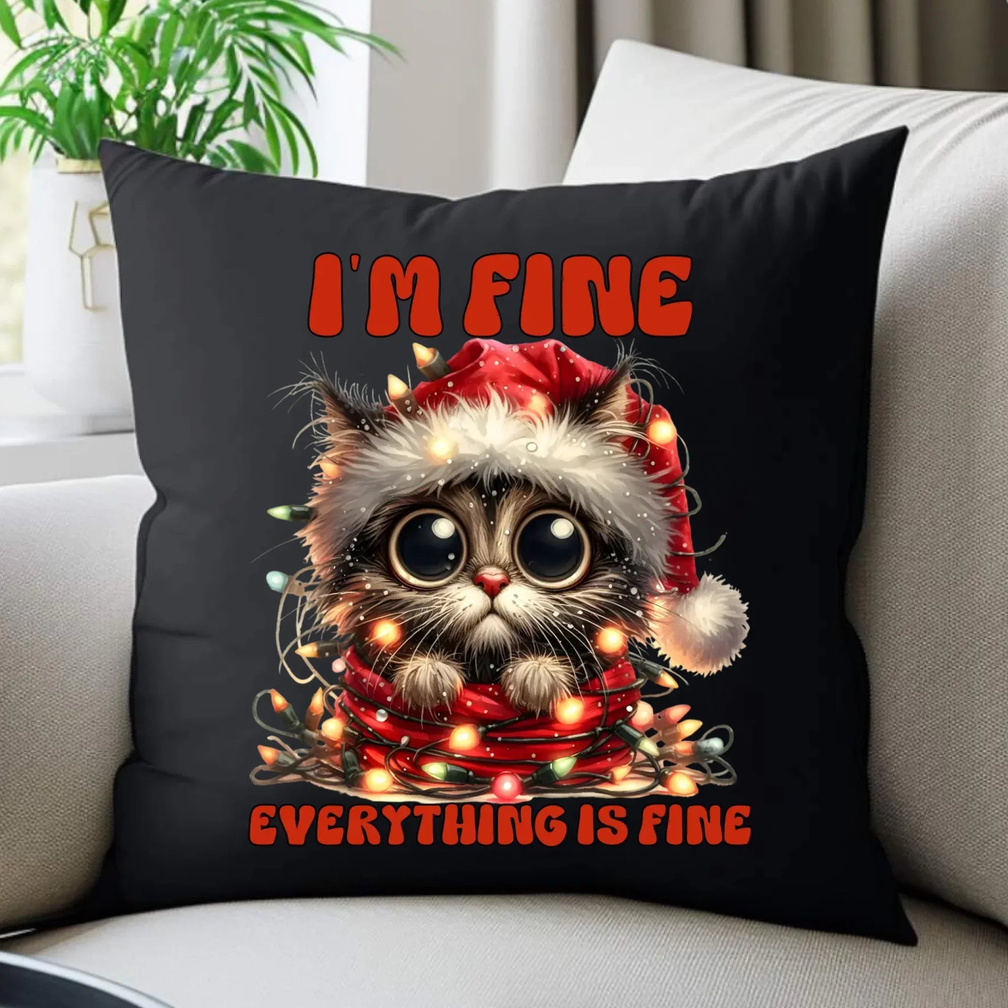 Poduszka dekoracyjna świąteczna - Kotek I'm fine everything is fine BN67 - StoryCups.pl