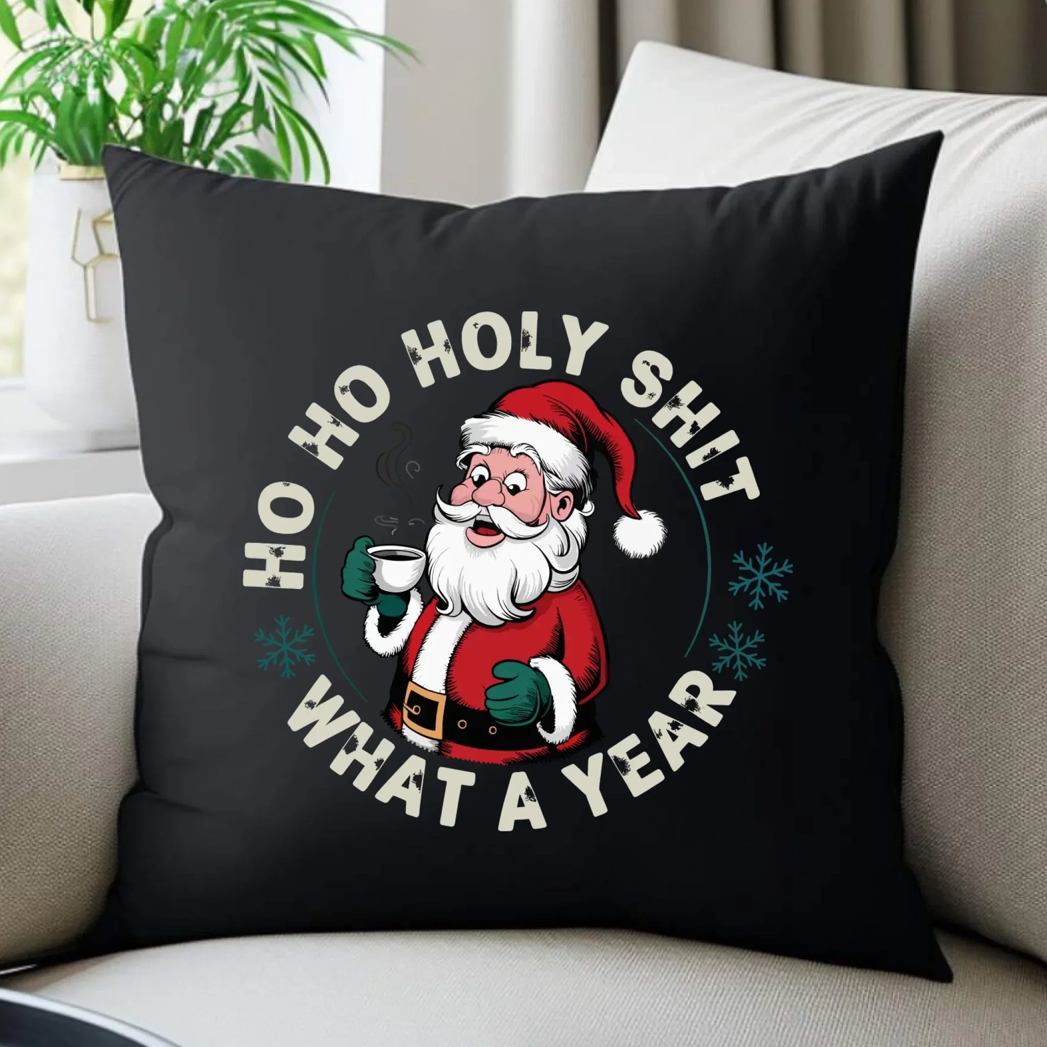 Poduszka dekoracyjna świąteczna - Ho ho holy shit what a year BN74 - StoryCups.pl