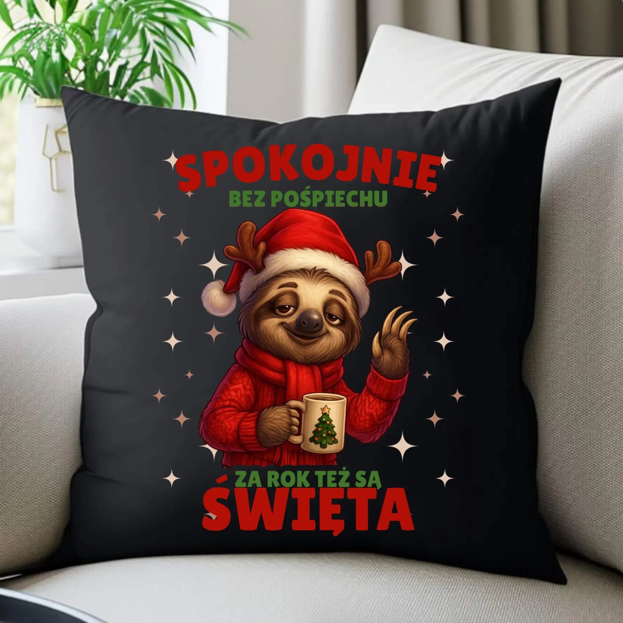 Poduszka dekoracyjna świąteczna - Leniwiec Za rok też są święta BN92 - StoryCups.pl