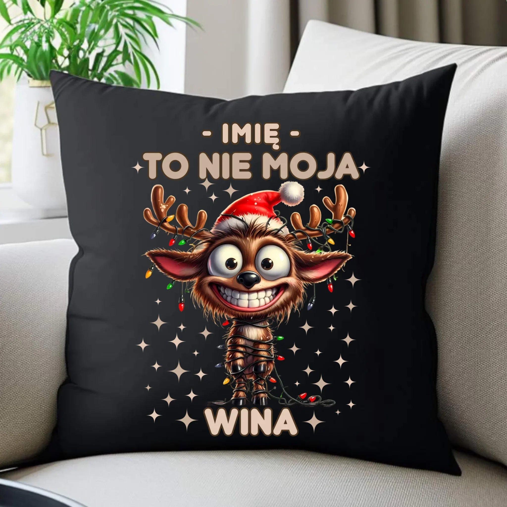 Poduszka dekoracyjna świąteczna - Renifer To nie moja wina - personalizowana BN93 - StoryCups.pl