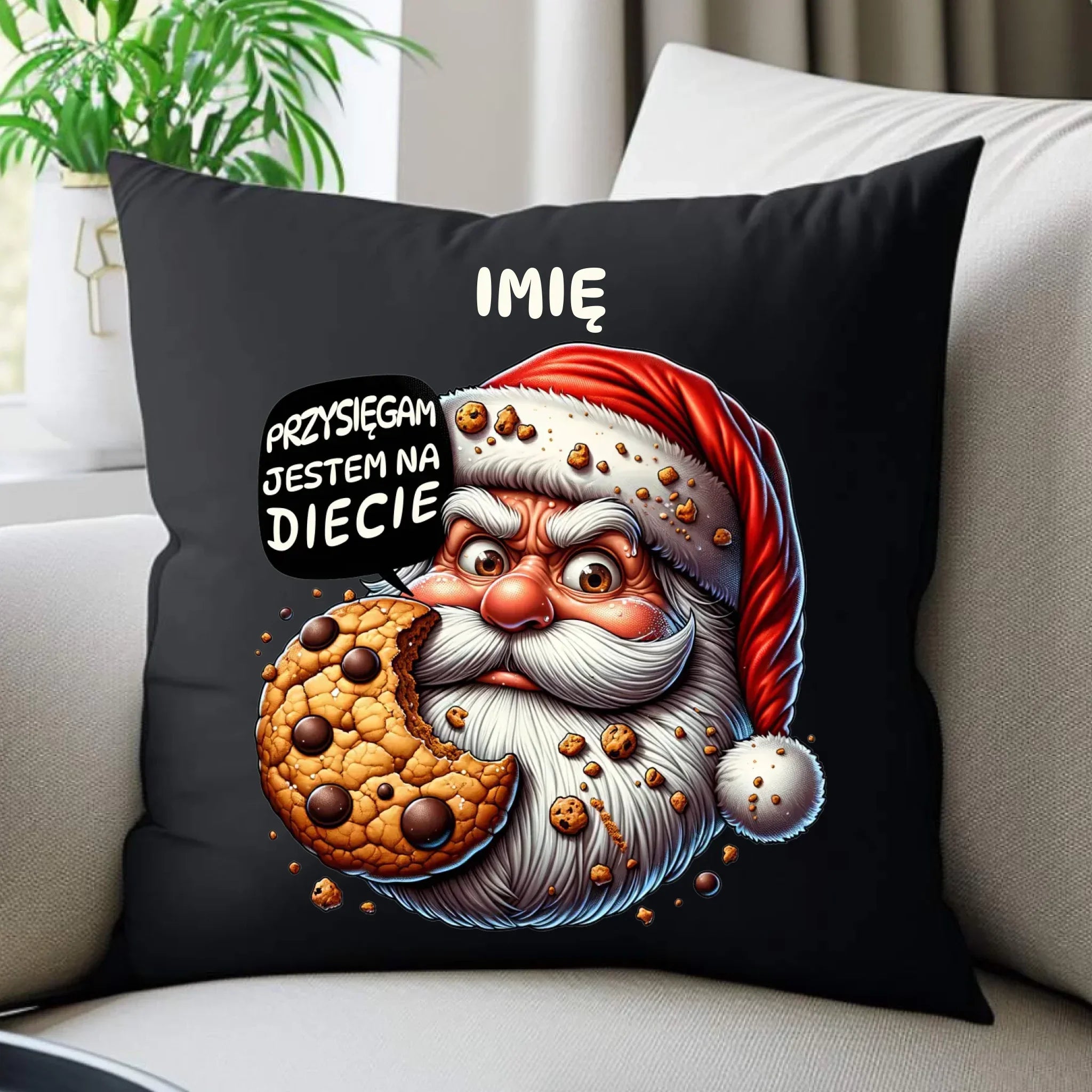 Poduszka dekoracyjna świąteczna - Mikołaj Przysięgam jestem na diecie - personalizowana BN97 - StoryCups.pl