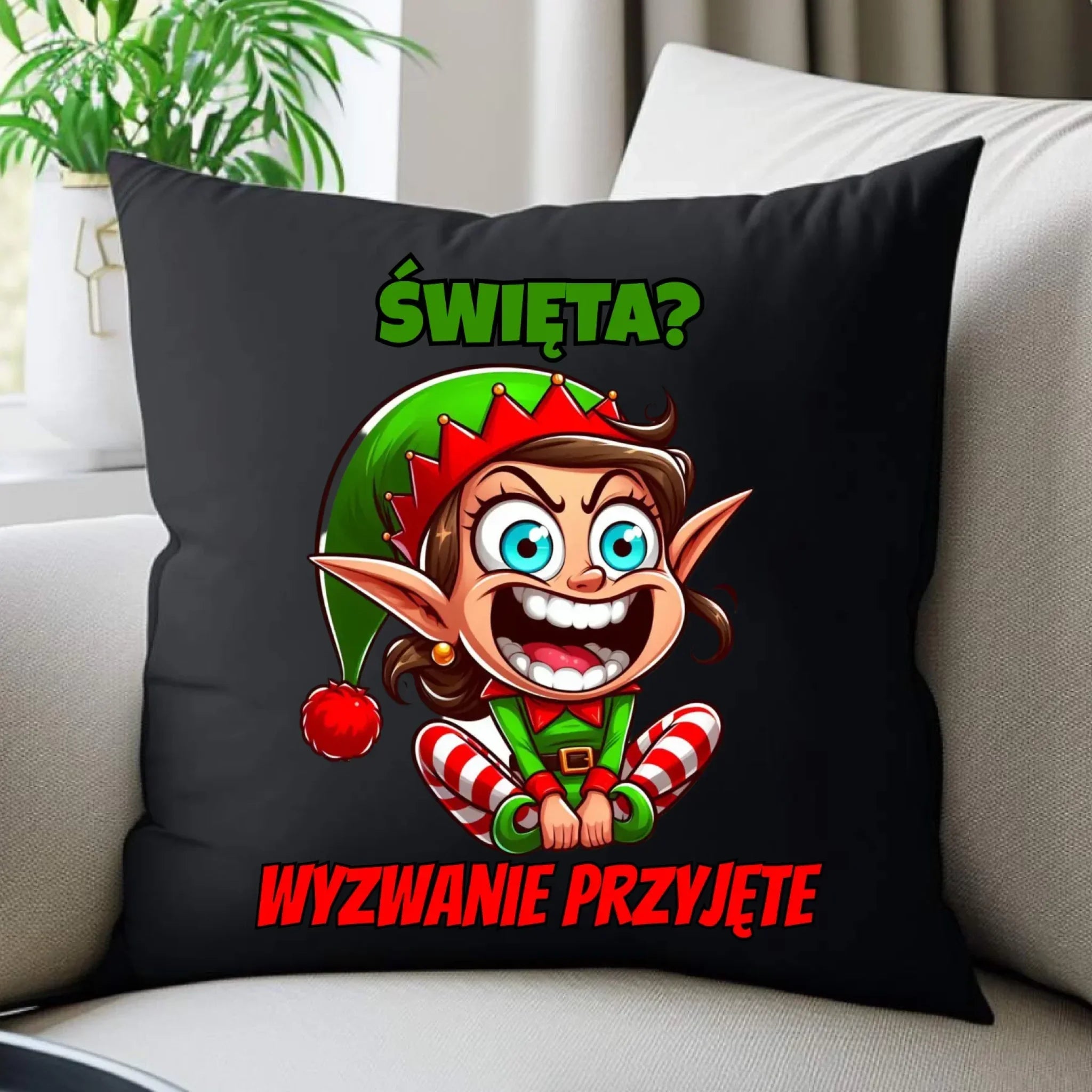 Poduszka dekoracyjna świąteczna - Skrzat Wyzwanie przyjęte BN100 - StoryCups.pl