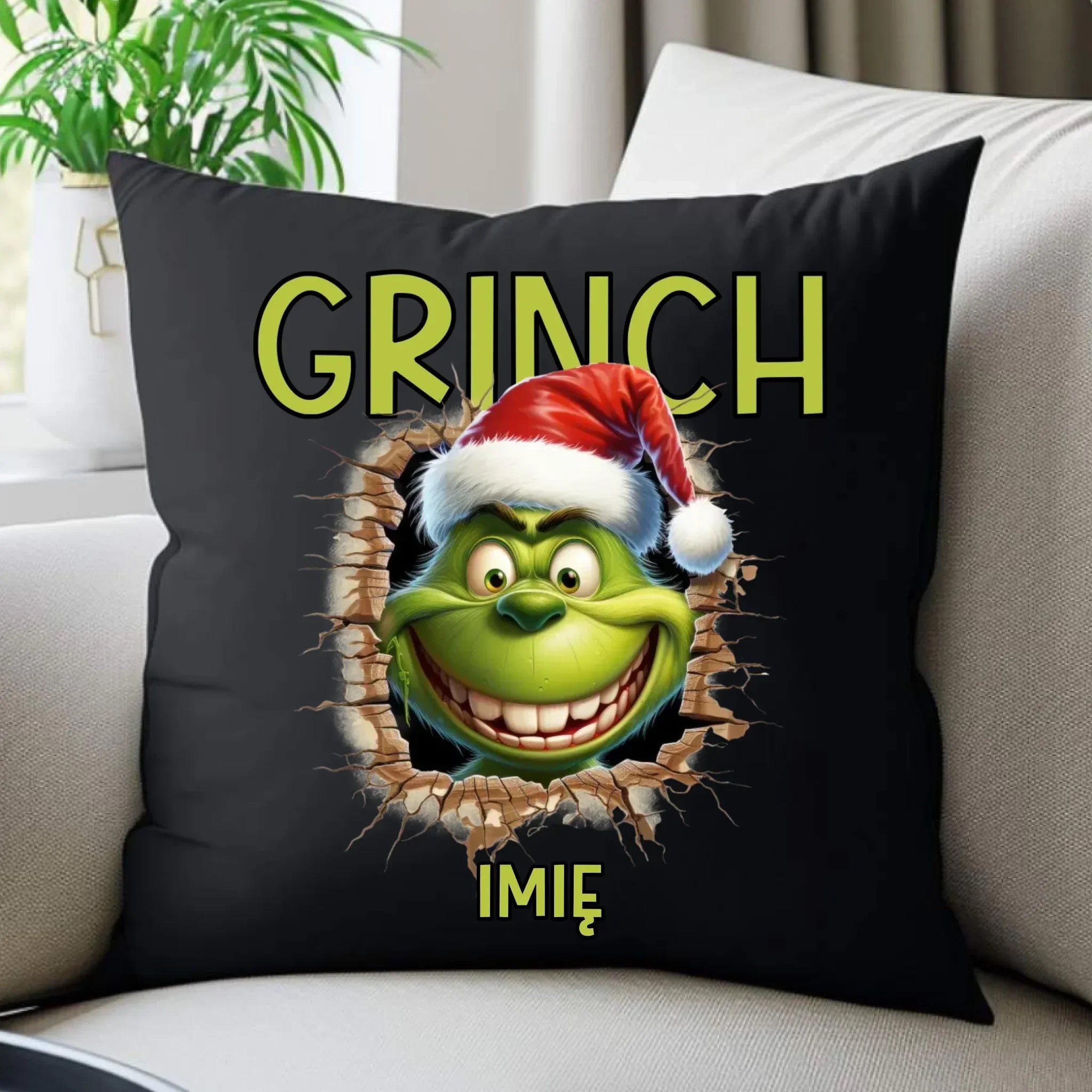 Poduszka dekoracyjna świąteczna - Grinch - personalizowana BN112 - StoryCups.pl