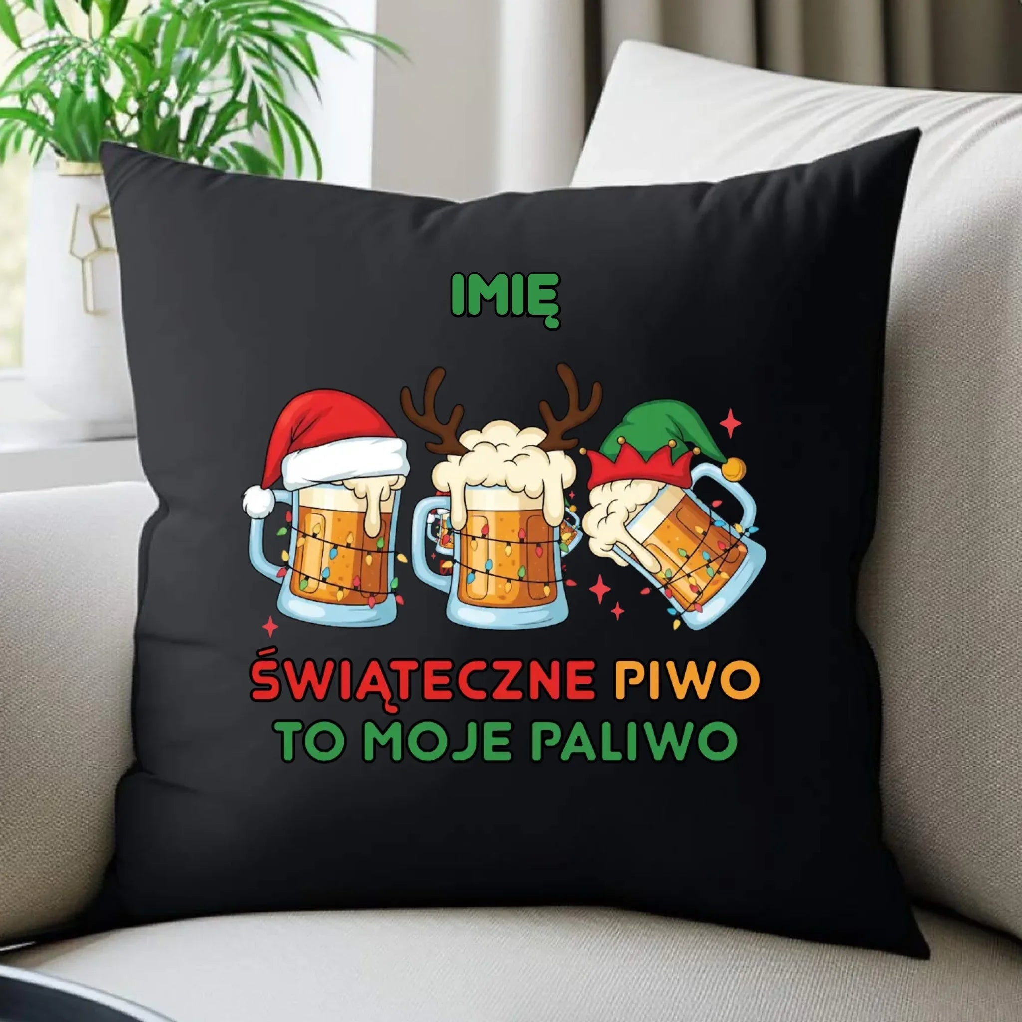 Poduszka dekoracyjna świąteczna - Świąteczne piwo to moje paliwo - personalizowana BN119 - StoryCups.pl