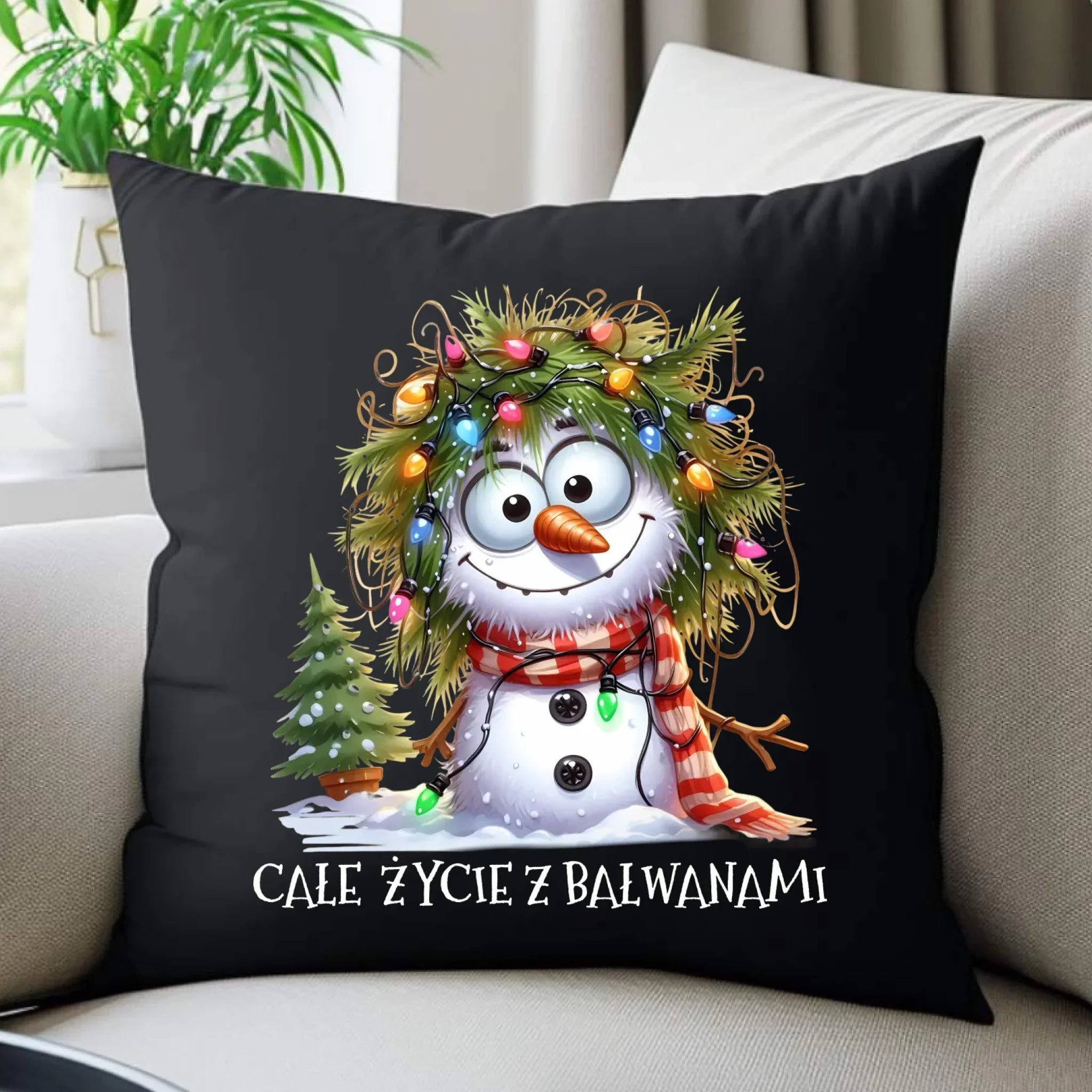 Poduszka dekoracyjna świąteczna - Całe życie z bałwanami BN125 - StoryCups.pl