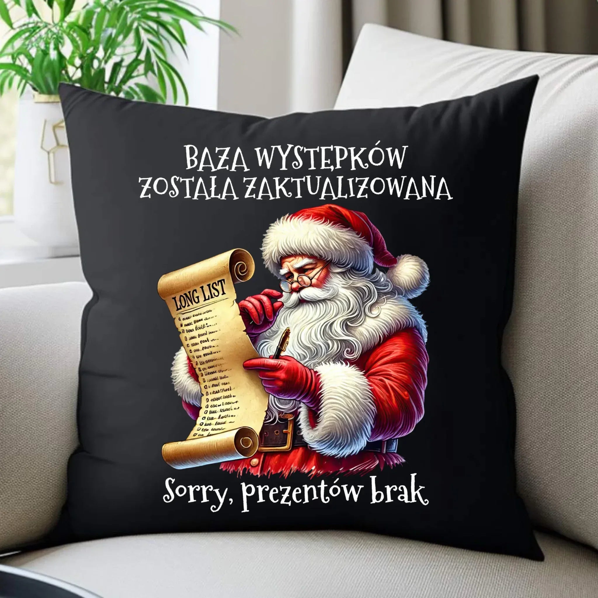 Poduszka dekoracyjna świąteczna z Mikołajem - Prezentów brak BN07 - StoryCups.pl