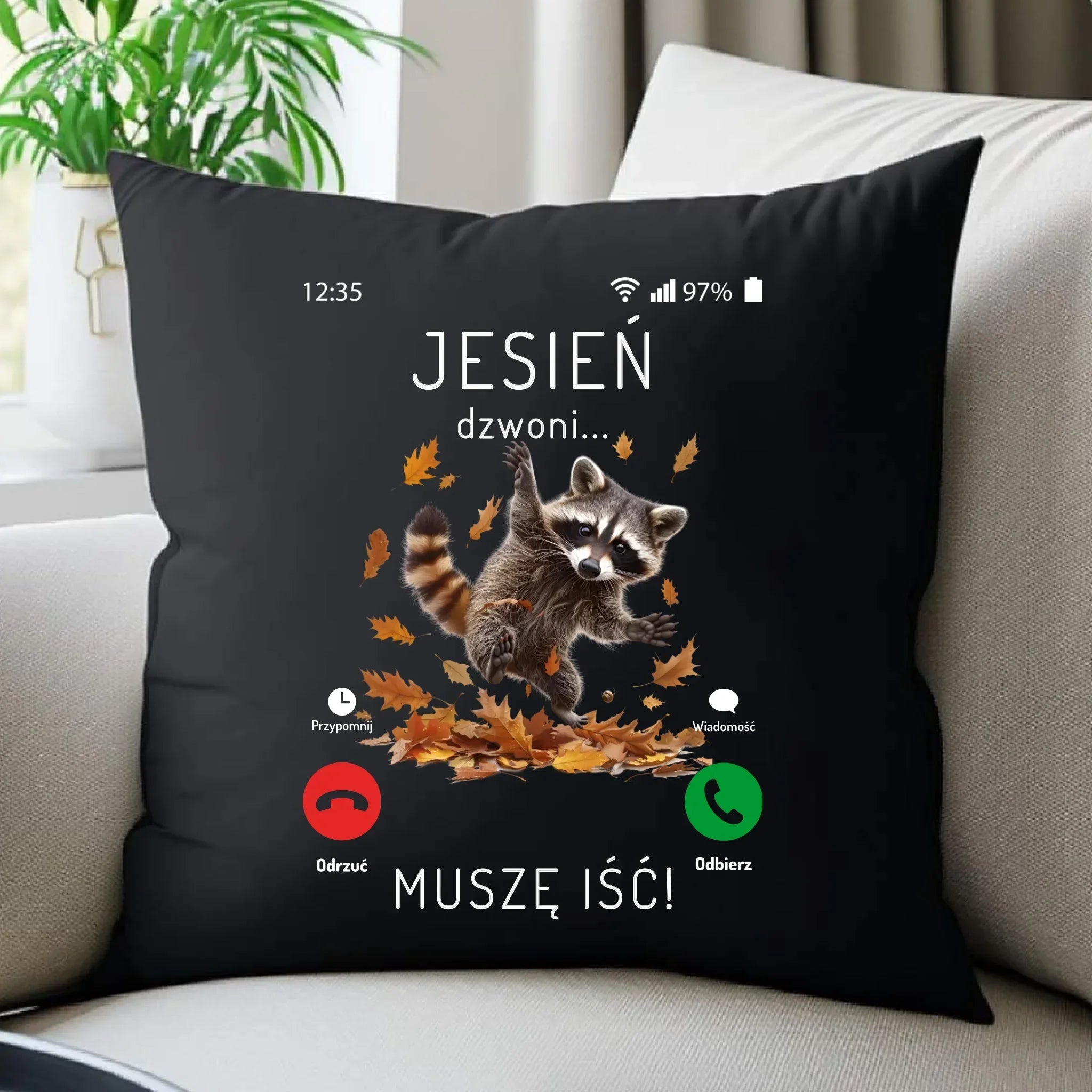 Poduszka dekoracyjna jesienna - Jesień dzwoni muszę iść JS18 - StoryCups.pl