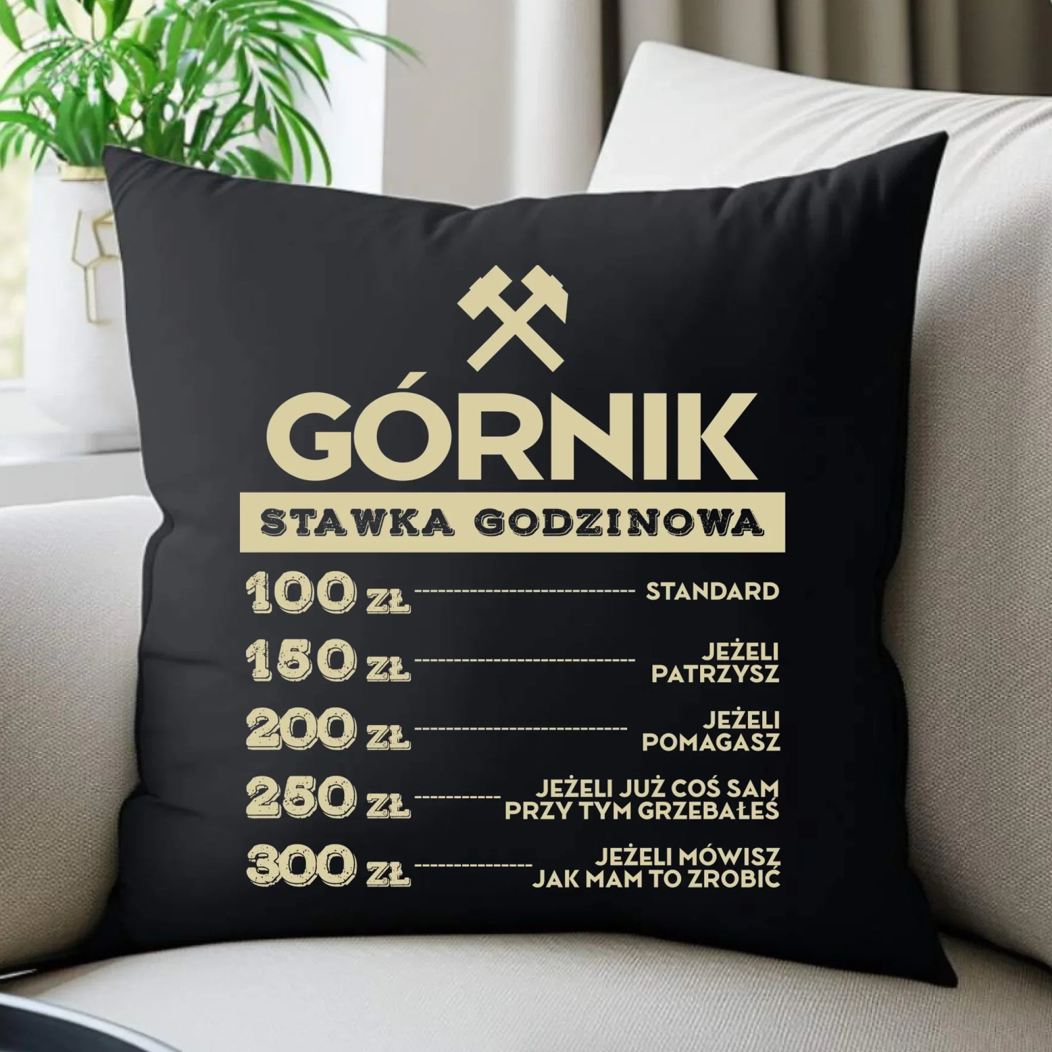 Poduszka dekoracyjna - prezent dla górnika - Górnik stawka godzinowa G14 - StoryCups.pl