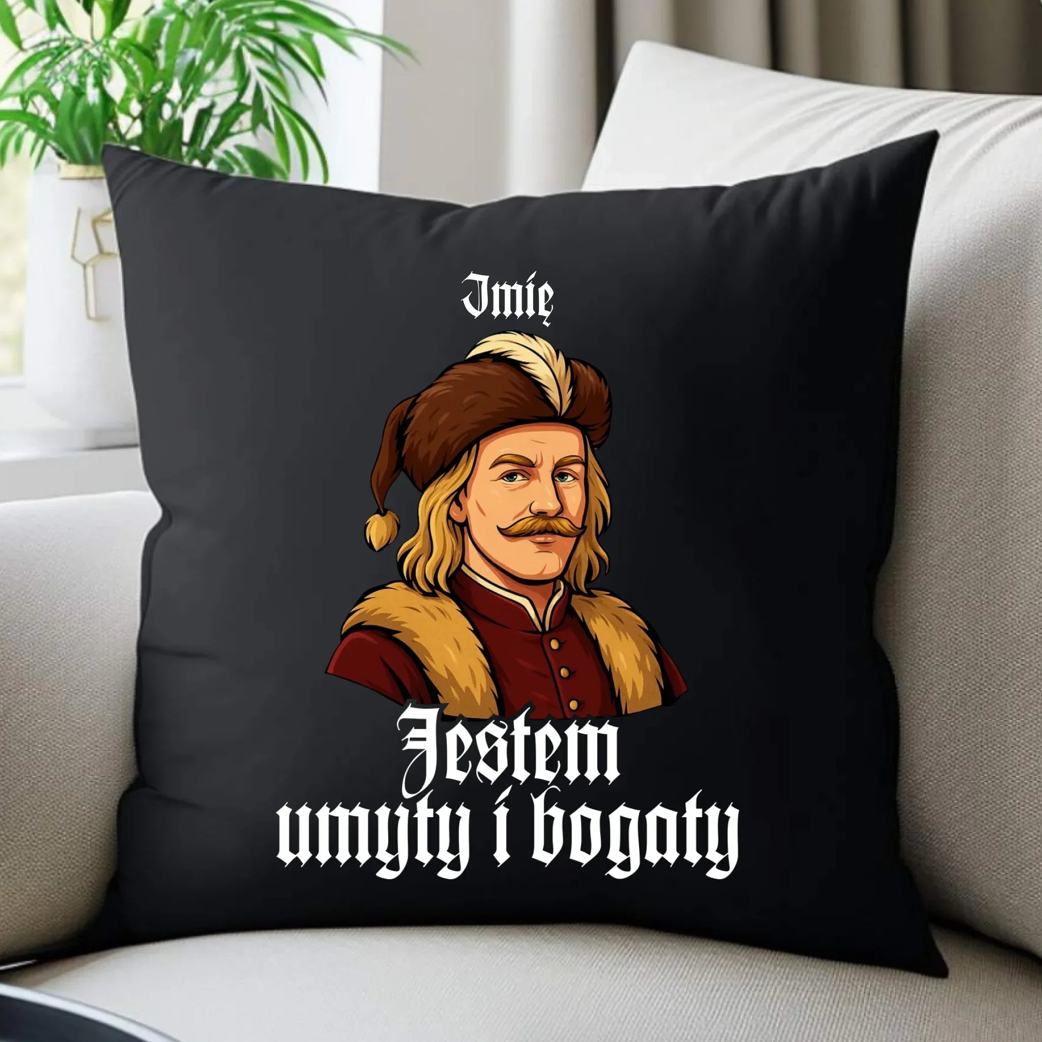 Poduszka dekoracyjna - Jestem umyty i bogaty - dla fanów serialu 1670 - personalizowana H60 - StoryCups.pl