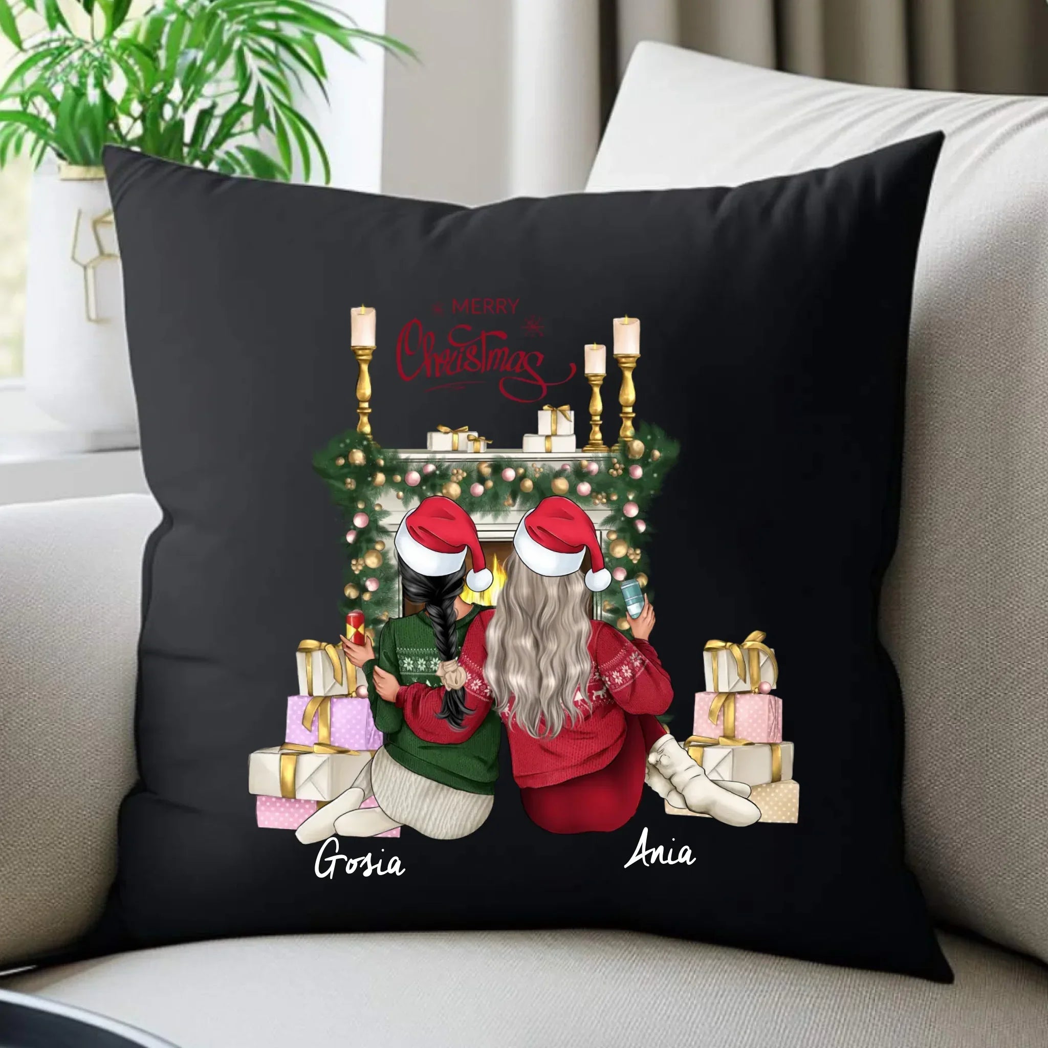 Poduszka dekoracyjna świąteczna - prezent dla przyjaciółki - personalizowane postacie 2-4 osoby PR04 - StoryCups.pl