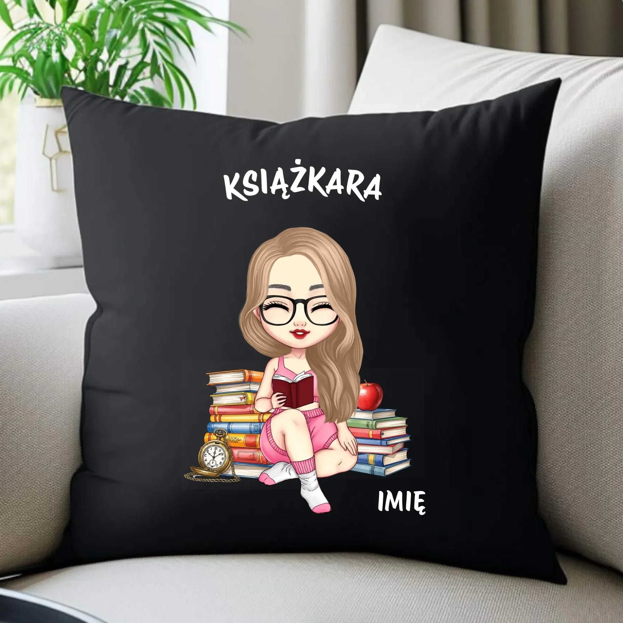 Poduszka dekoracyjna - Książkara - Prezent dla miłośniczki czytania książek - personalizowana DZ04 - StoryCups.pl