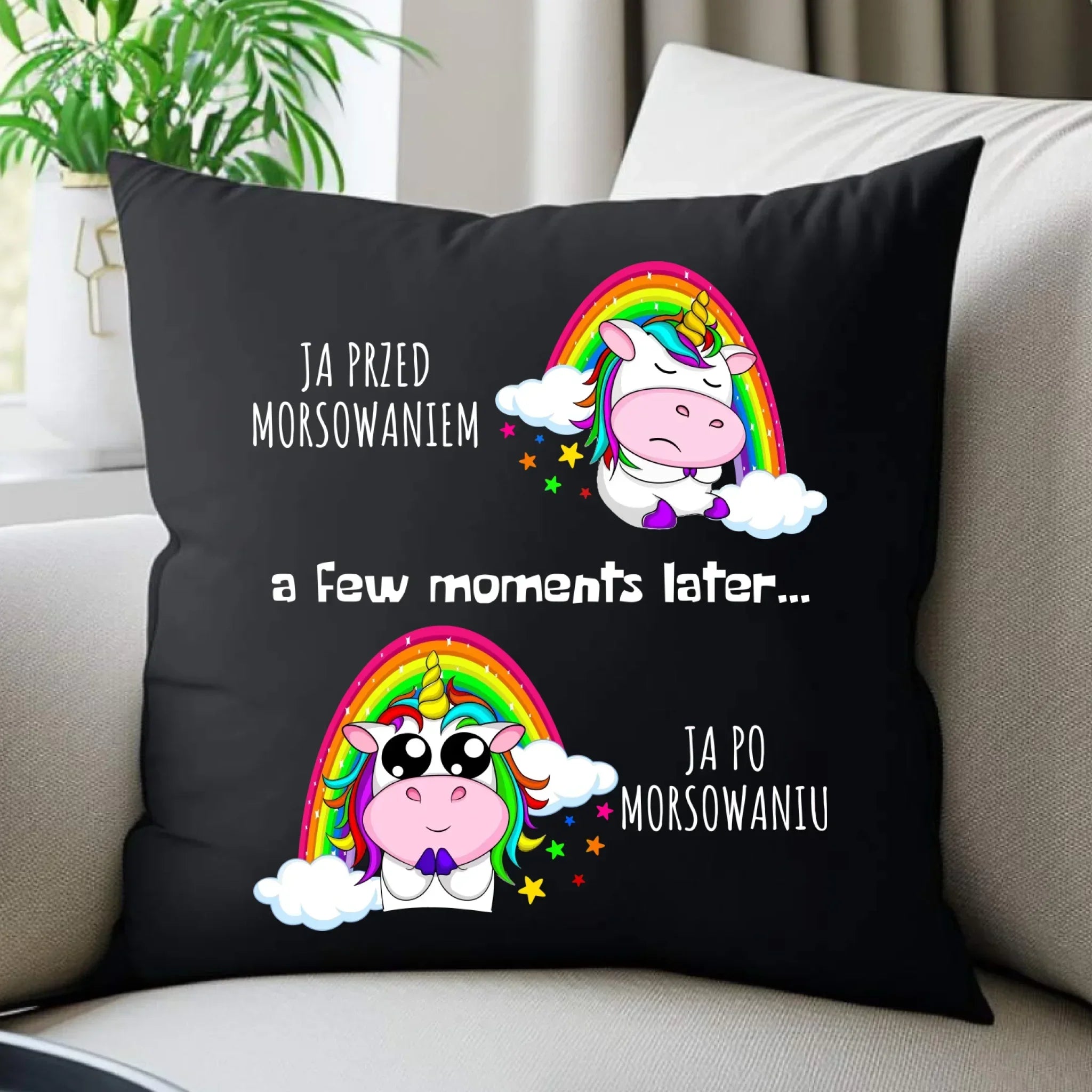 Poduszka dekoracyjna - prezent dla morsa - Jednorożec - Ja po morsowaniu HM11 - StoryCups.pl