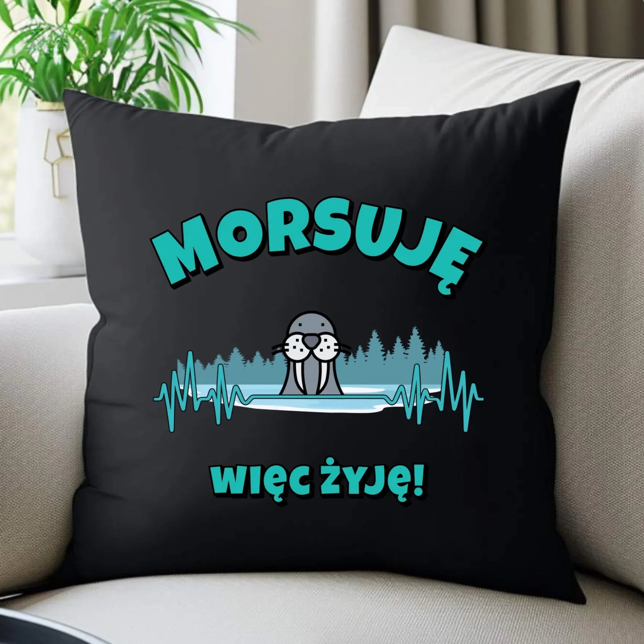 Poduszka dekoracyjna - prezent dla morsa - Morsuję więc żyję - Mors HM02 - StoryCups.pl