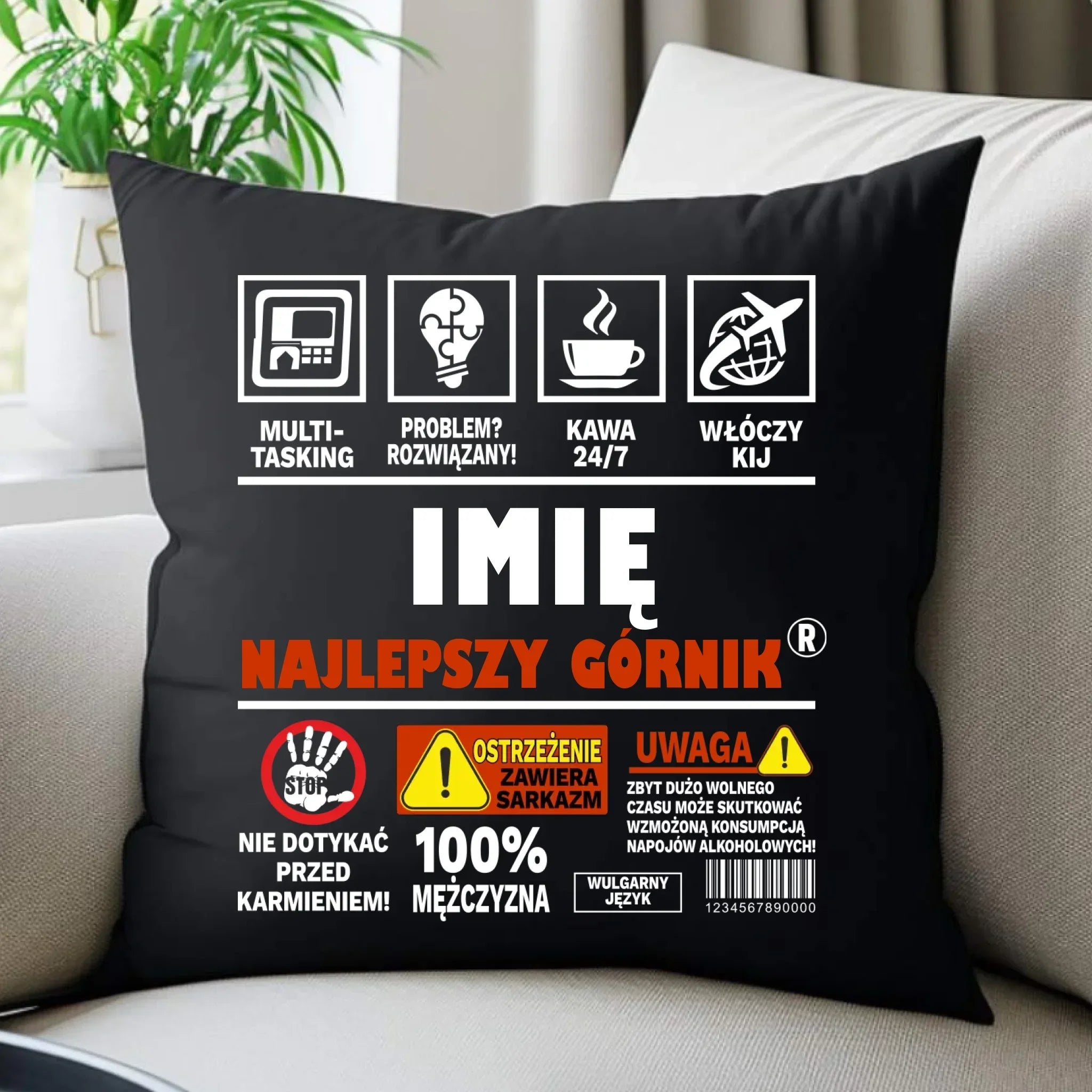 Poduszka dekoracyjna - prezent dla górnika - Najlepszy górnik 24/7 - personalizowana G11 - StoryCups.pl
