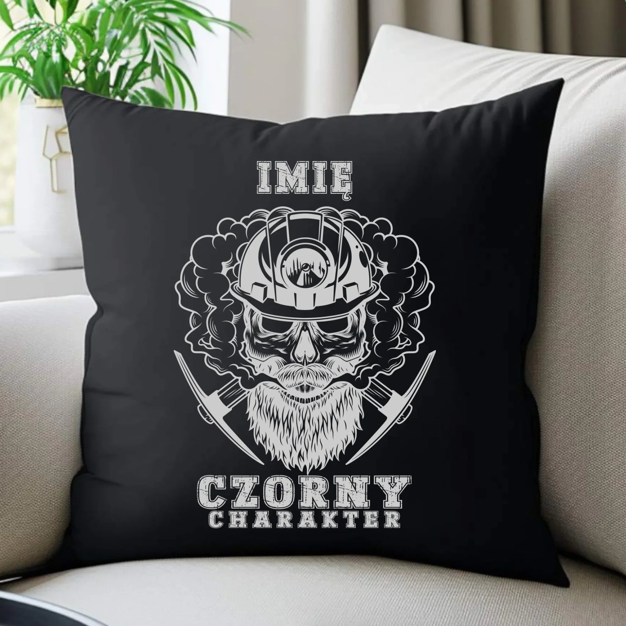 Poduszka dekoracyjna - prezent dla górnika - Czorny charakter - personalizowana G06 - StoryCups.pl