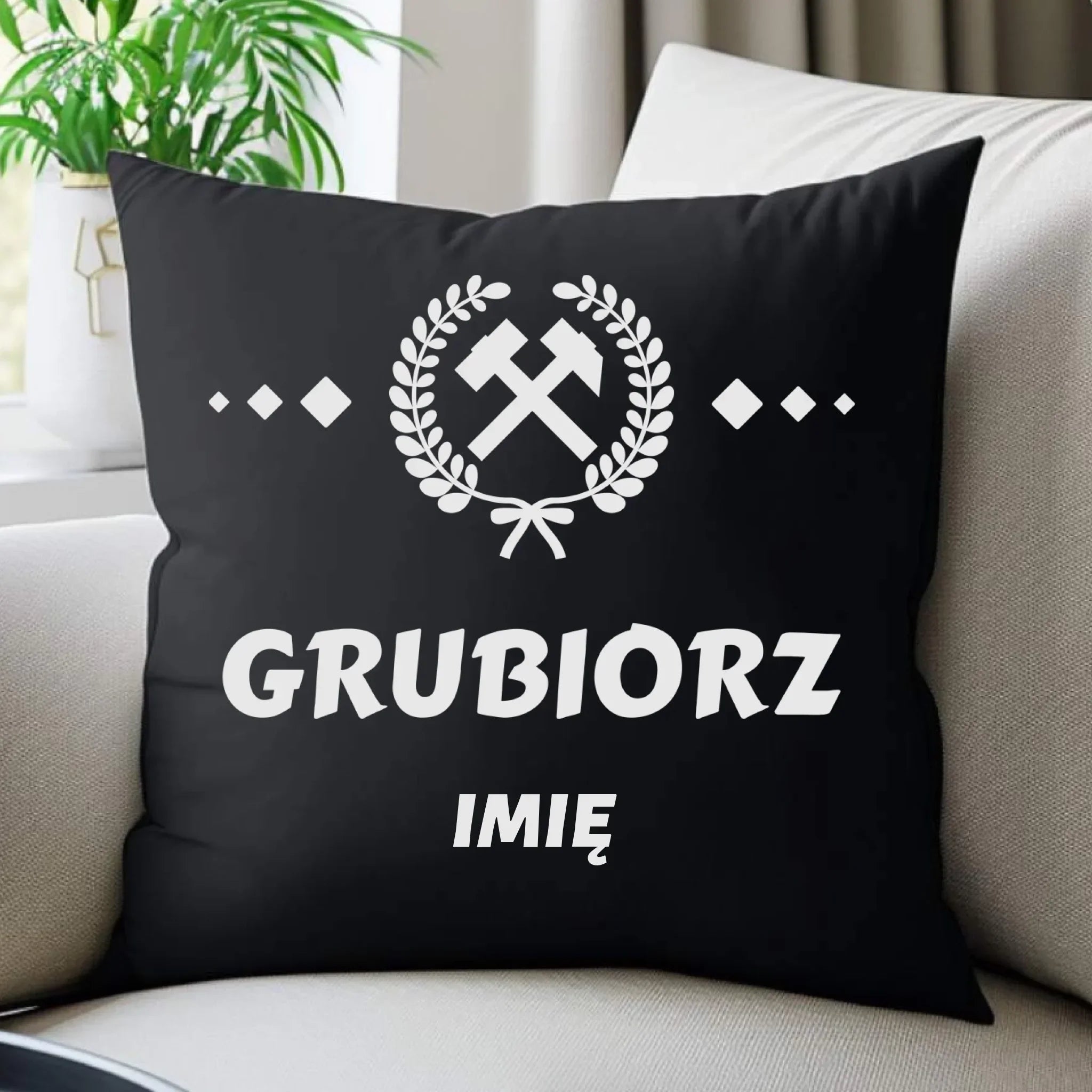 Poduszka dekoracyjna - prezent dla górnika - Grubiorz - personalizowana G03 - StoryCups.pl