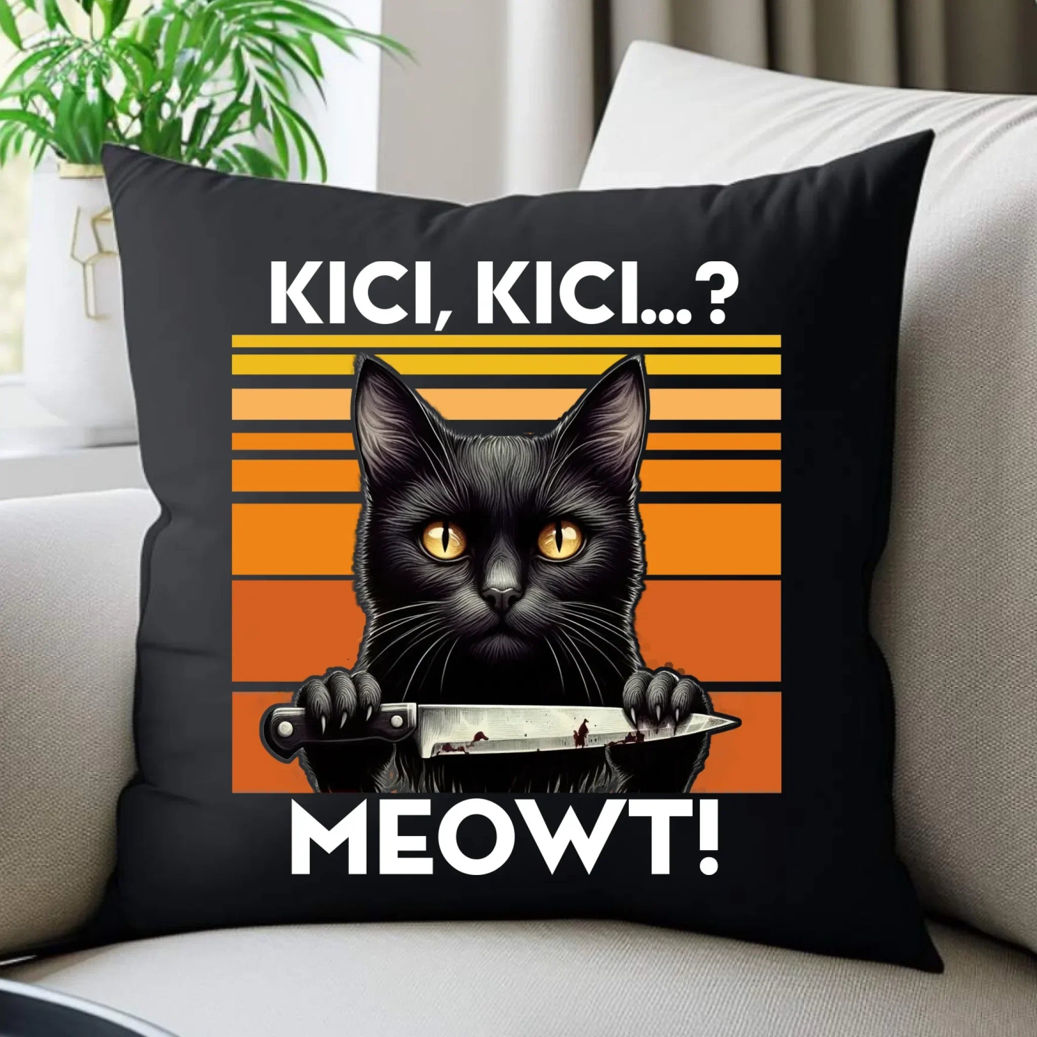 Poduszka dekoracyjna - Kot z nożem - Kici, kici... MEOWT! HL17 - StoryCups.pl