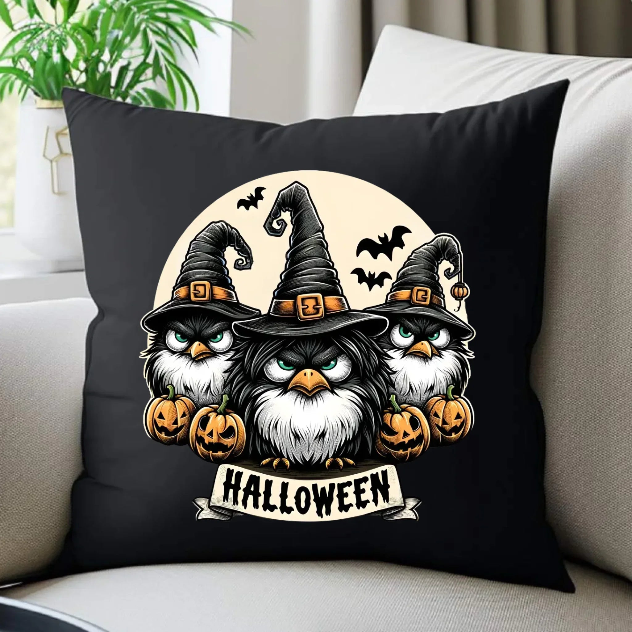 Poduszka dekoracyjna na Halloween - Upiorne sowy wiedźmy HL15 - StoryCups.pl