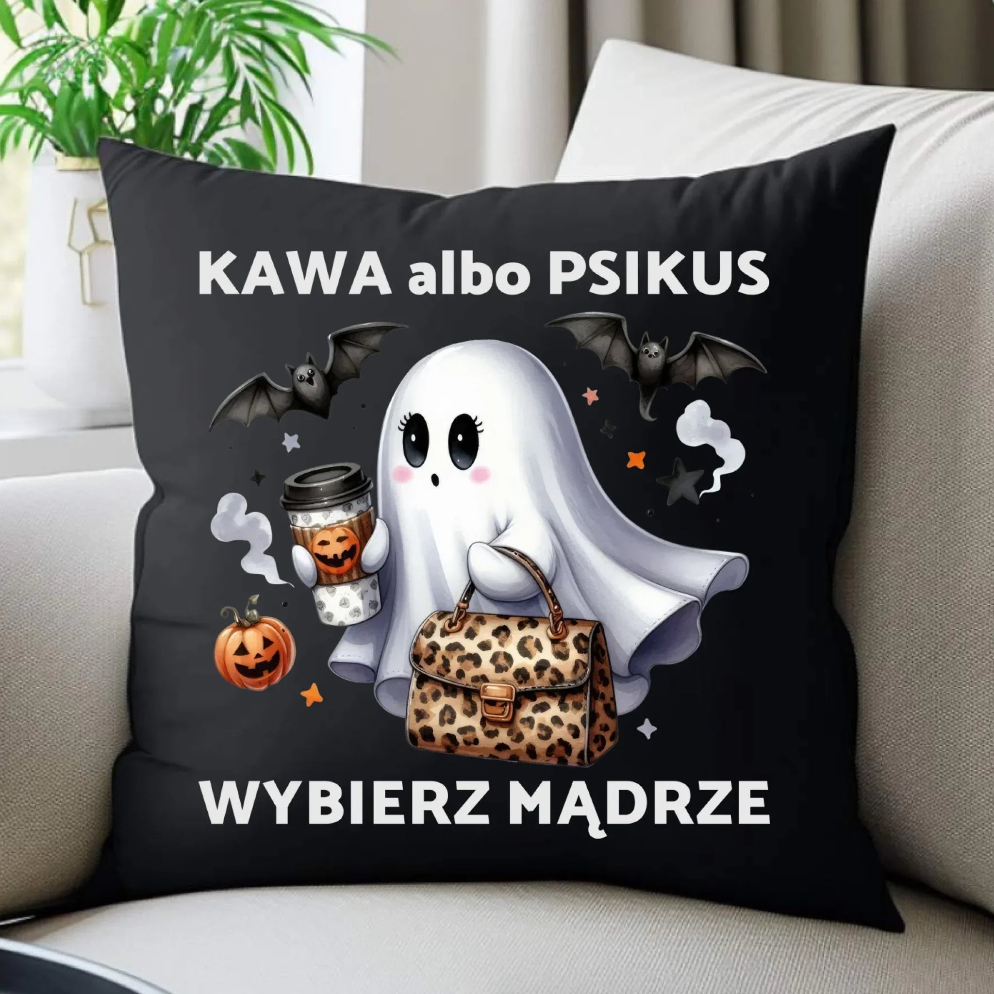 Poduszka dekoracyjna halloweenowa - Duch - Kawa albo psikus HL07 - StoryCups.pl