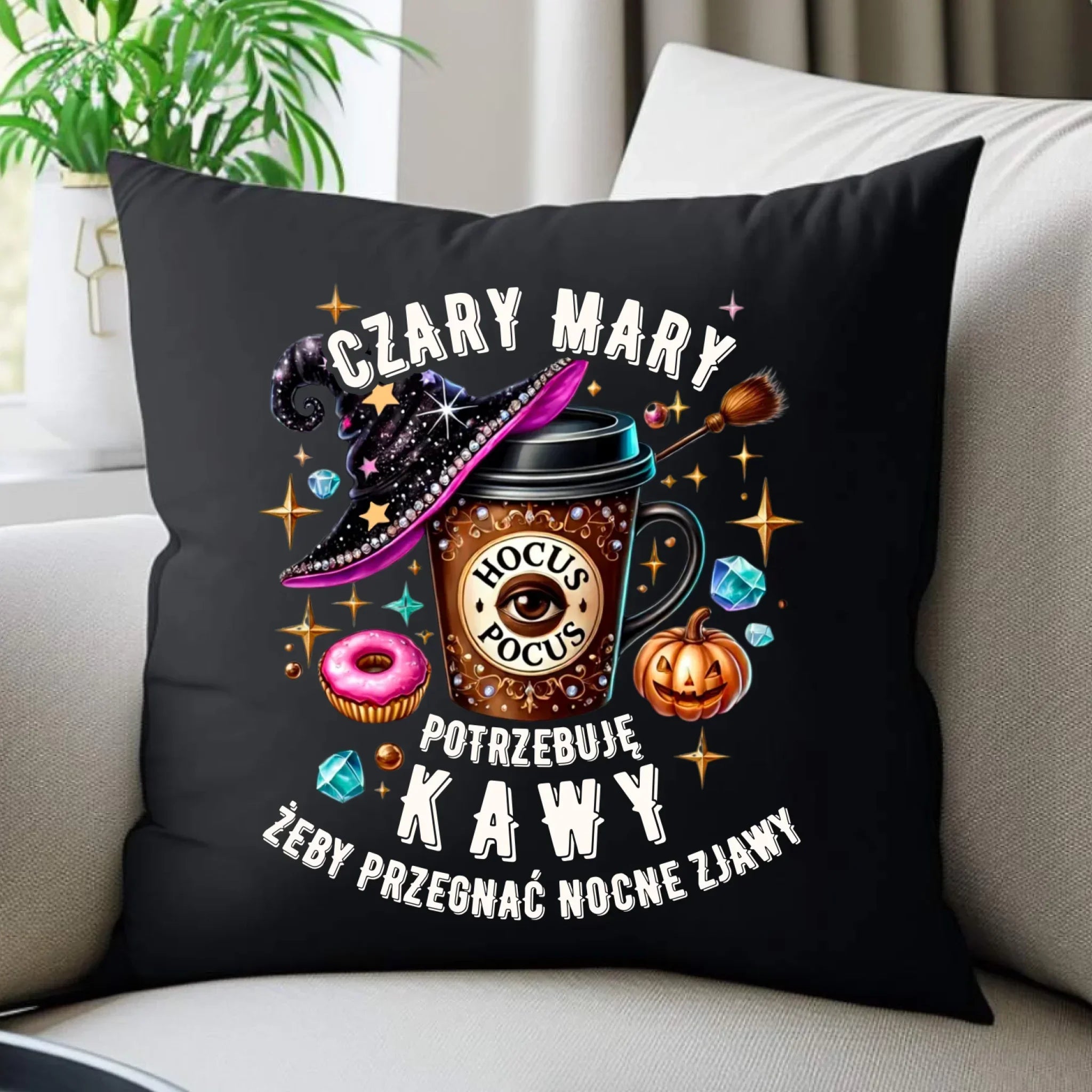 Poduszka dekoracyjna na Halloween - Potrzebuję kawy HL03 - StoryCups.pl