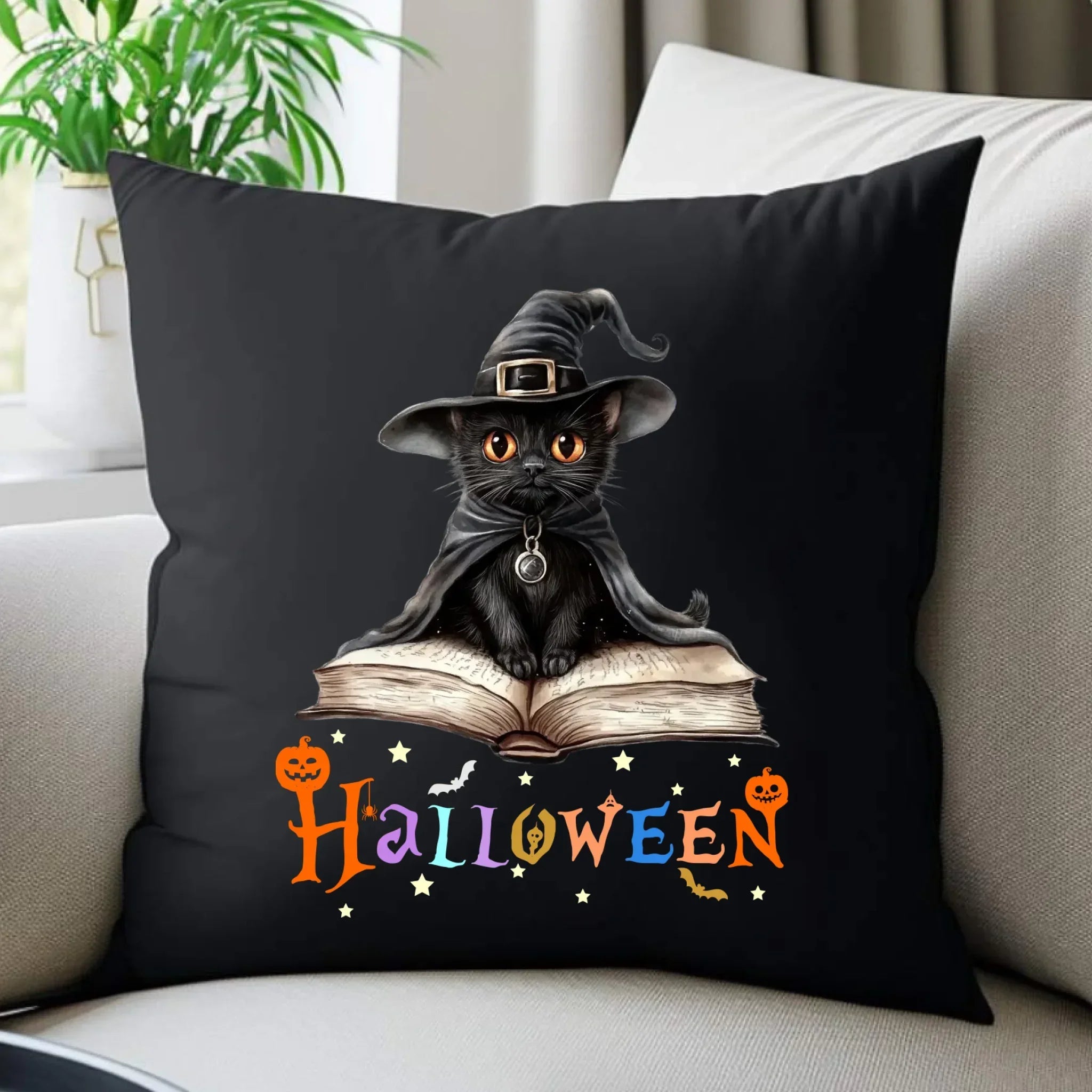 Poduszka dekoracyjna na Halloween - Kot Czarodziej HL06 - StoryCups.pl