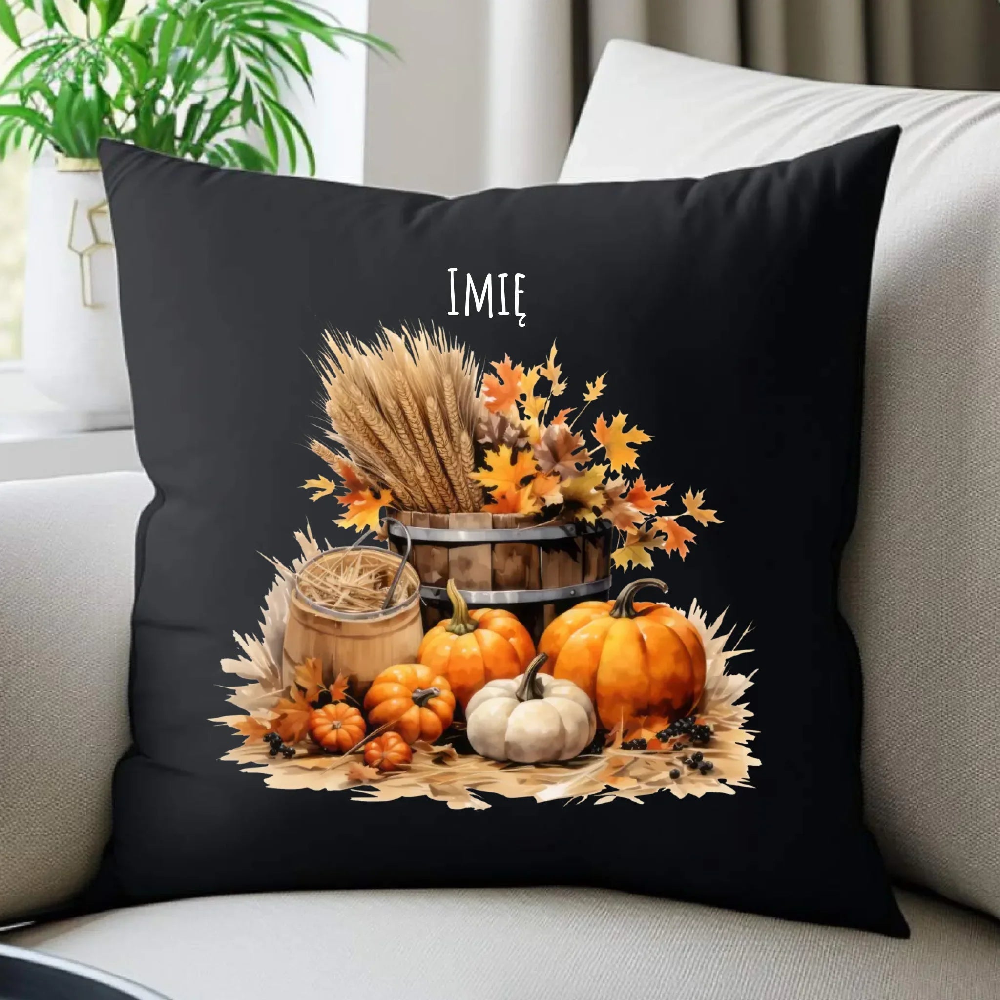 Poduszka dekoracyjna na jesień - Harvest vibes - personalizowana JS09 - StoryCups.pl