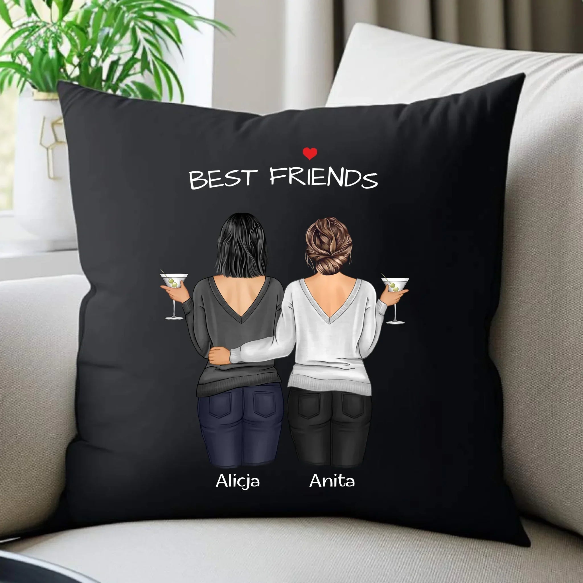 Poduszka dekoracyjna - prezent dla przyjaciółki - Best Friends - personalizowane postacie 2-4 osoby PR03 - StoryCups.pl