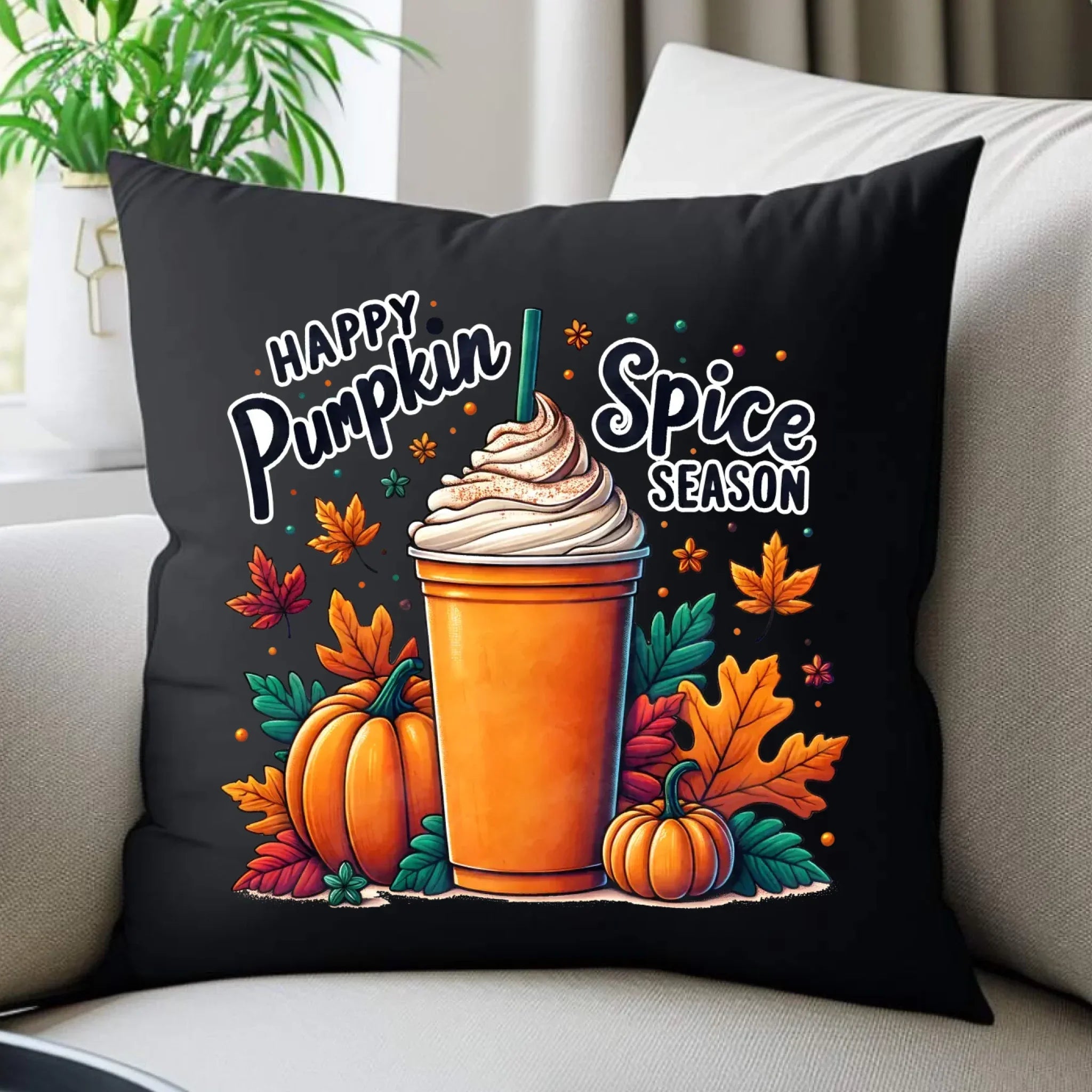 Poduszka dekoracyjna jesienna - Pumpkin Spice - kawa dyniowa JS02 - StoryCups.pl