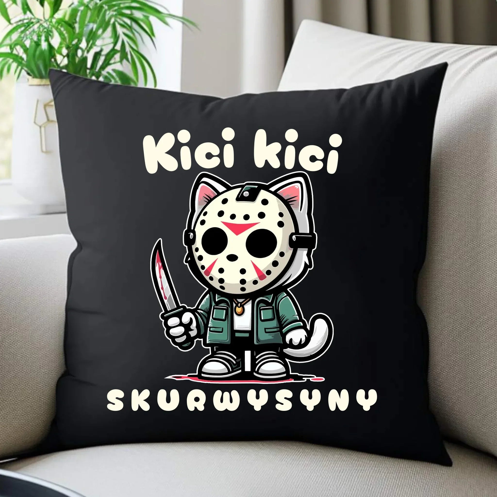Poduszka dekoracyjna na Halloween - Kici kici sk*rwysyny - bez cenzury HL28 - StoryCups.pl