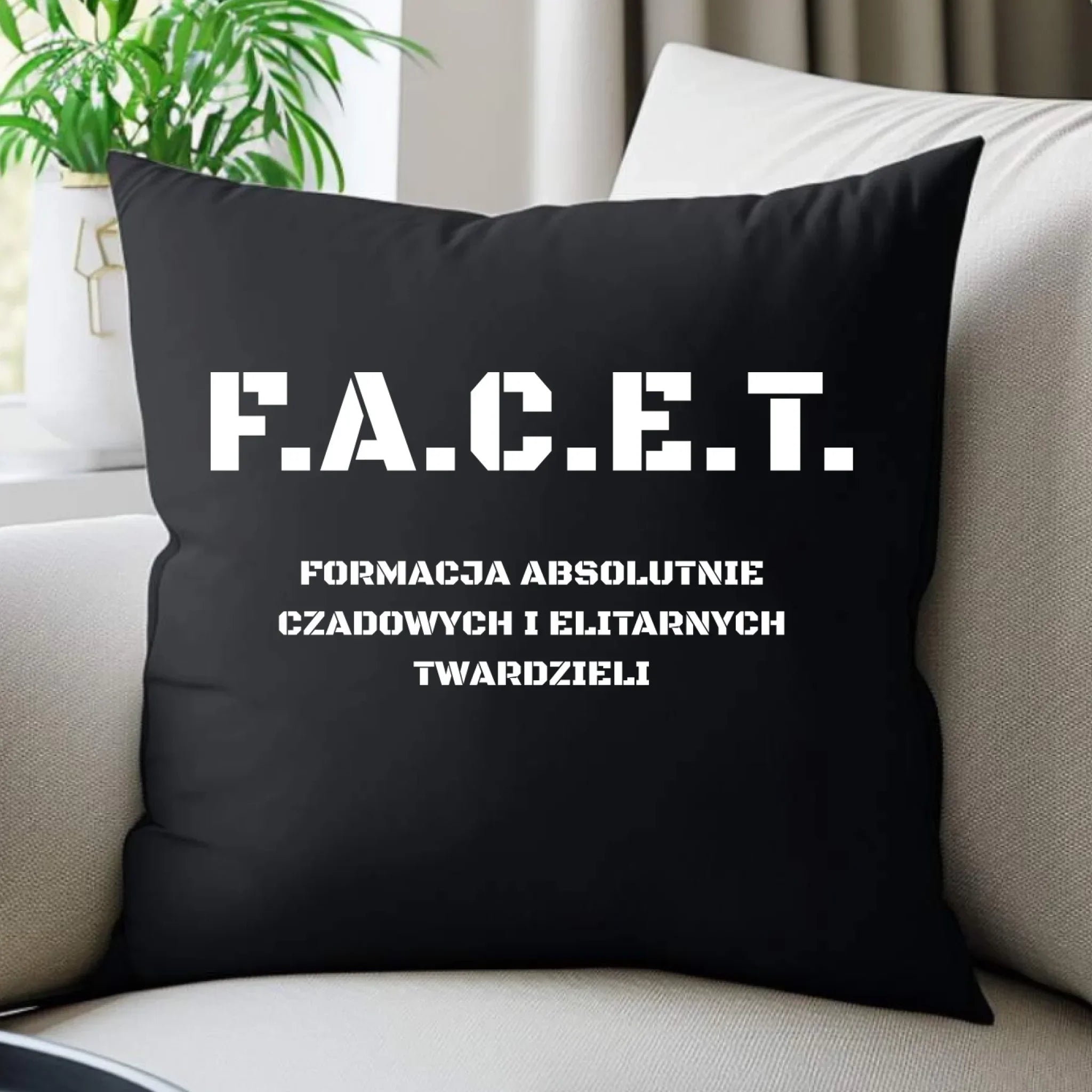 Poduszka dekoracyjna - Prezent dla chłopaka kolegi z pracy - F.A.C.E.T. Formacja Absolutnie Czadowych i Elitarnych Twardzieli DCH23 - StoryCups.pl