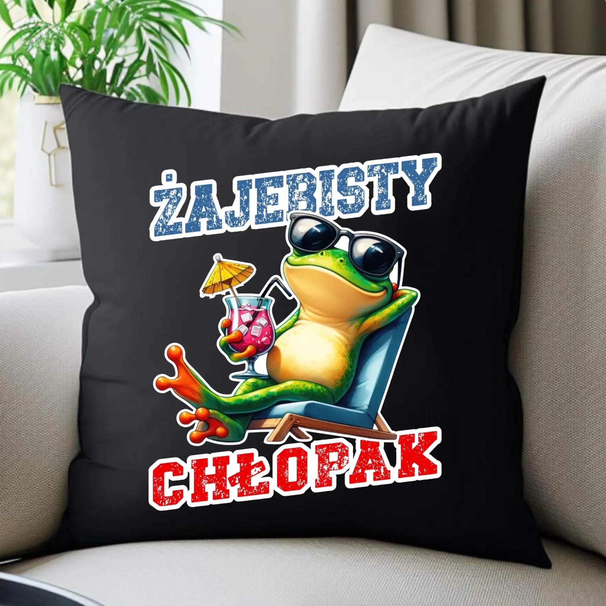 Poduszka dekoracyjna z żabą - prezent dla chłopaka - Żajebisty chłopak DCH19 - StoryCups.pl