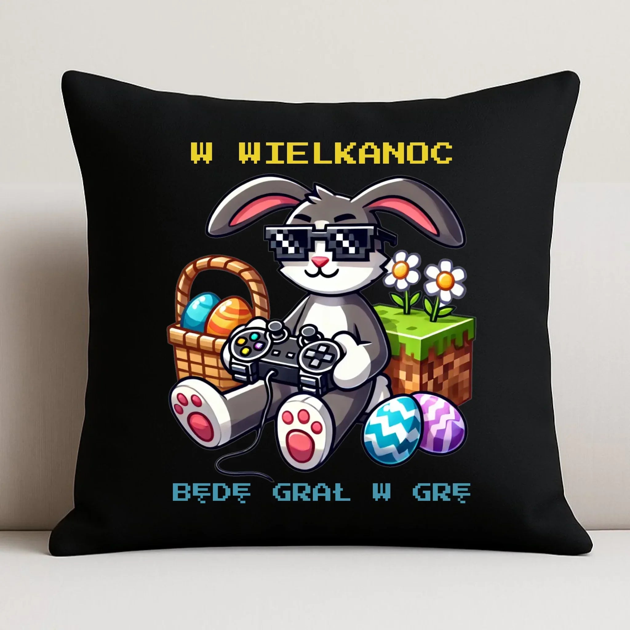 Poduszka dekoracyjna Wielkanocna - Zajączek w stylu Minecraft Gamer WN22 - StoryCups.pl