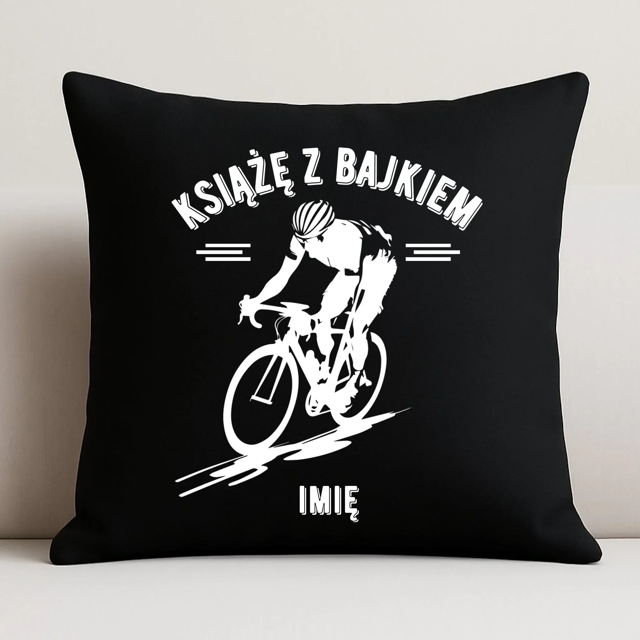 Poduszka dekoracyjna dla rowerzysty - Książę z bajkiem - personalizowana HR01 - StoryCups.pl
