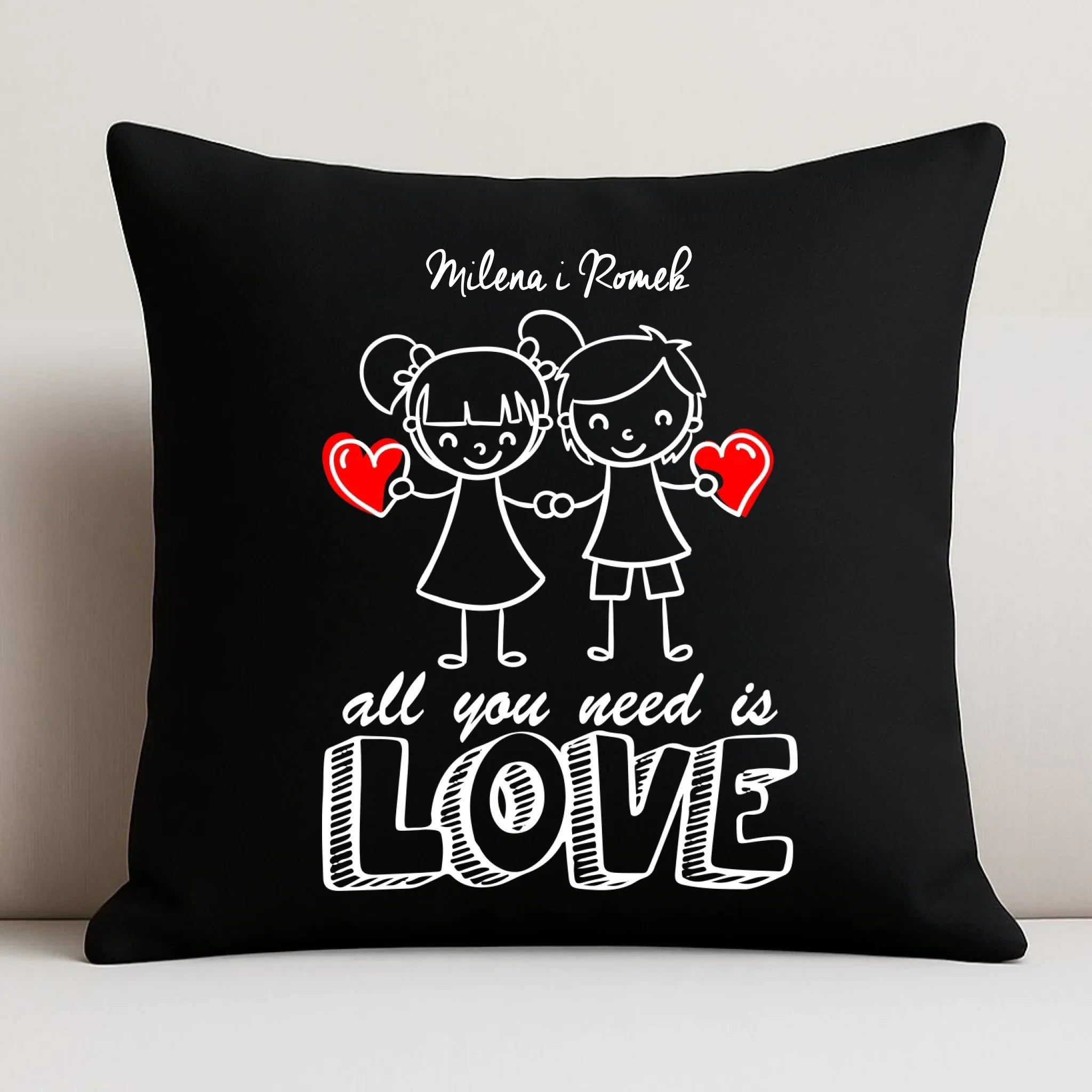 Poduszka dekoracyjna dla par - All You need is love - personalizowana W13 - StoryCups.pl