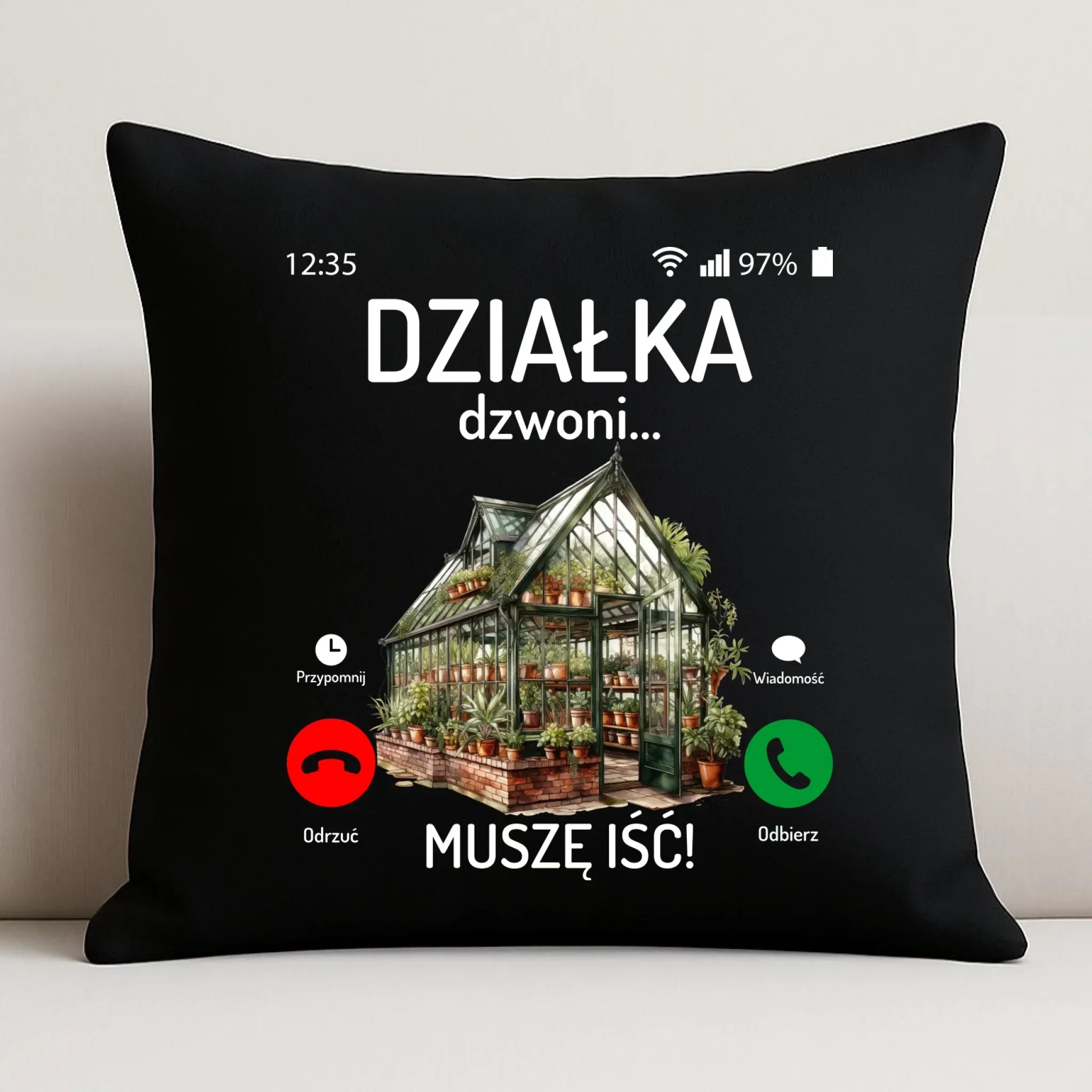 Poduszka dekoracyjna dla babci - Działka dzwoni muszę iść B41 - StoryCups.pl