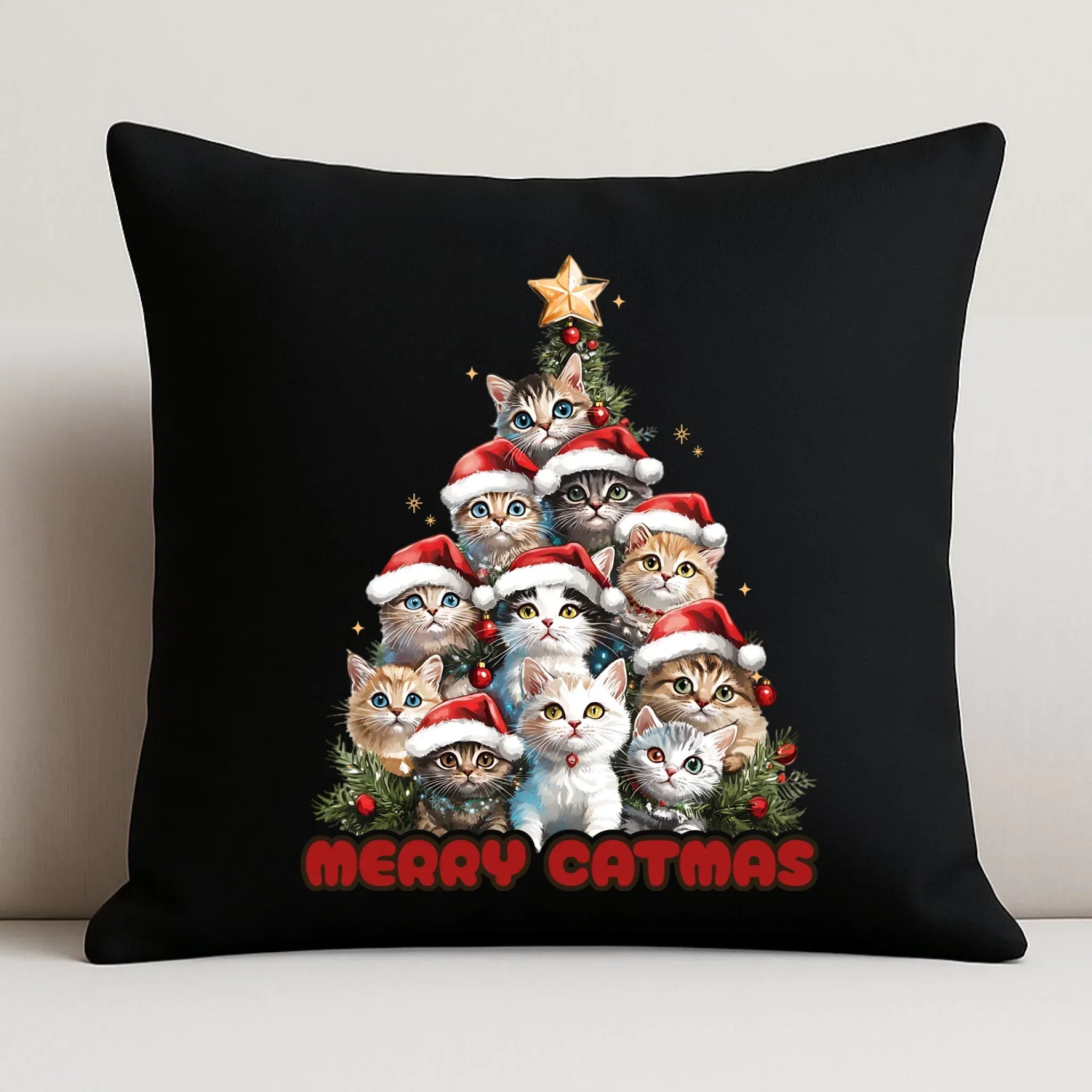 Poduszka dekoracyjna świąteczna - Kocia choinka Merry Catmas BN20 - StoryCups.pl
