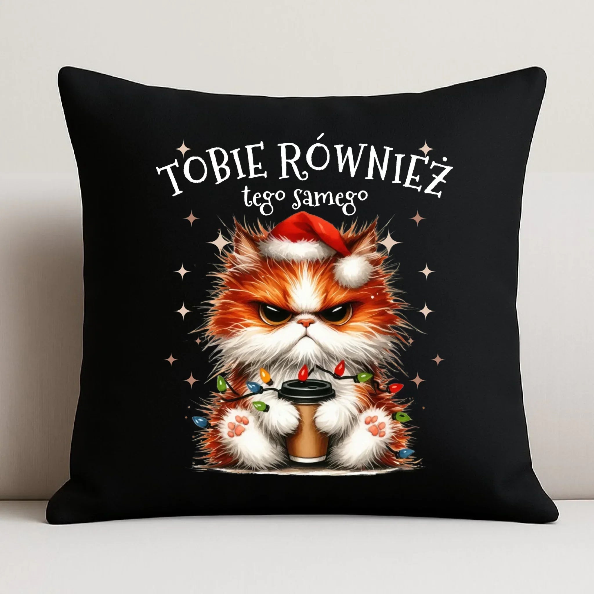 Poduszka dekoracyjna świąteczna - Grumpy Cat Tobie również tego samego BN32 - StoryCups.pl