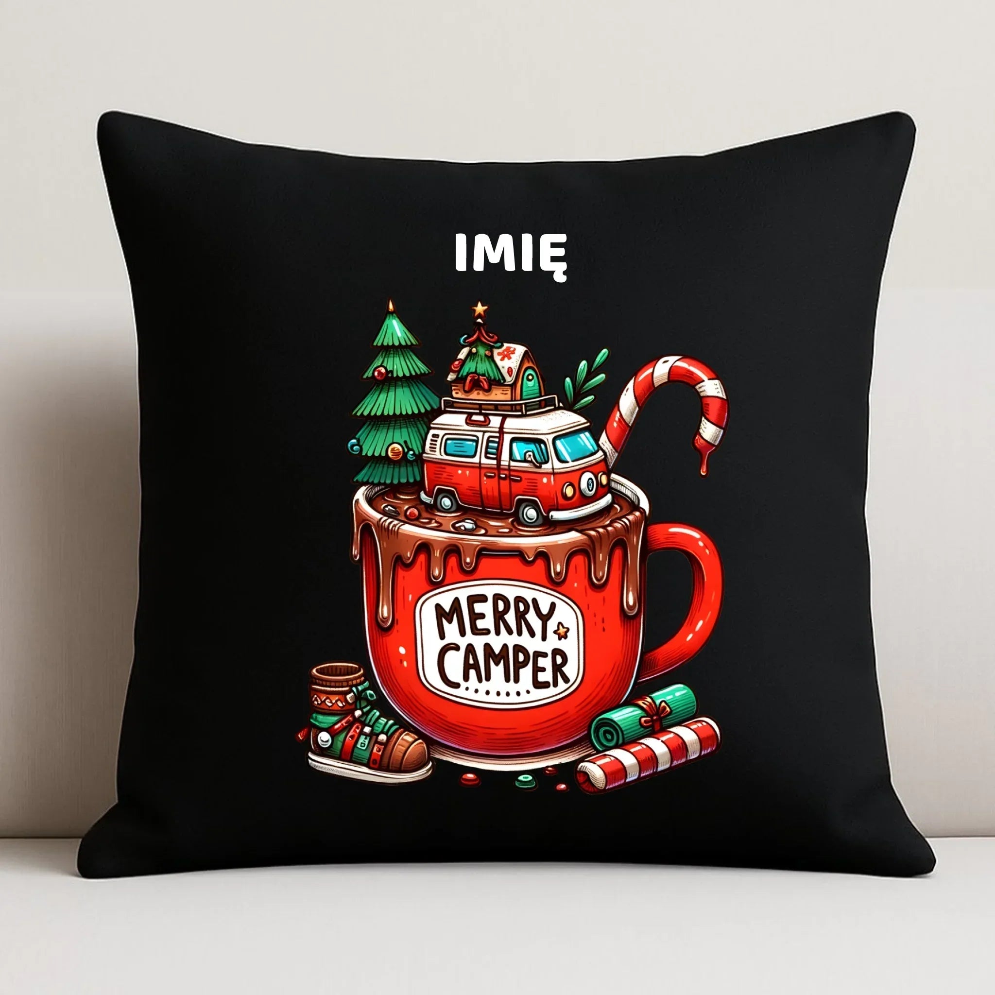 Poduszka dekoracyjna świąteczna - Kamper Merry Camper - personalizowana BN43 - StoryCups.pl