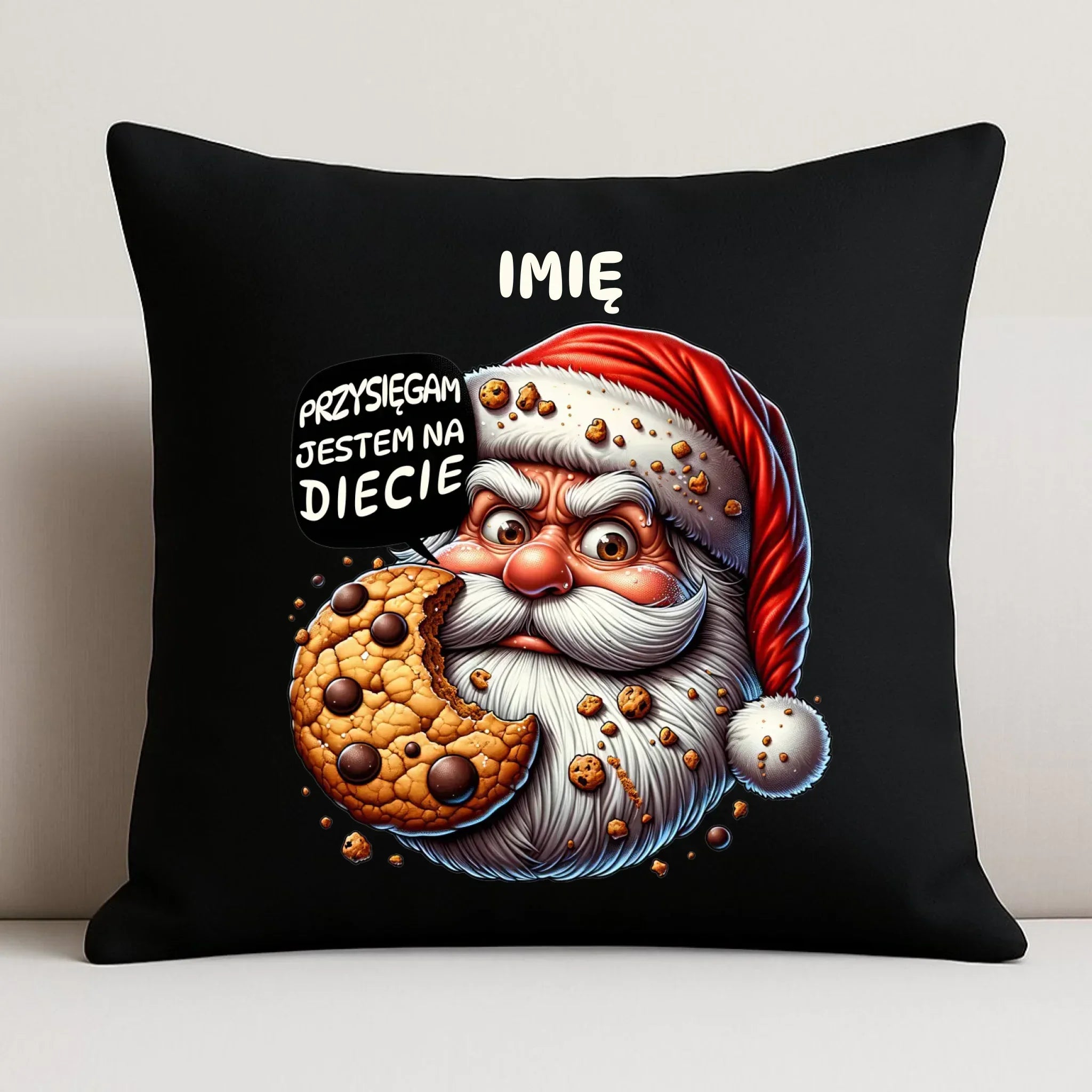Poduszka dekoracyjna świąteczna - Mikołaj Przysięgam jestem na diecie - personalizowana BN97 - StoryCups.pl