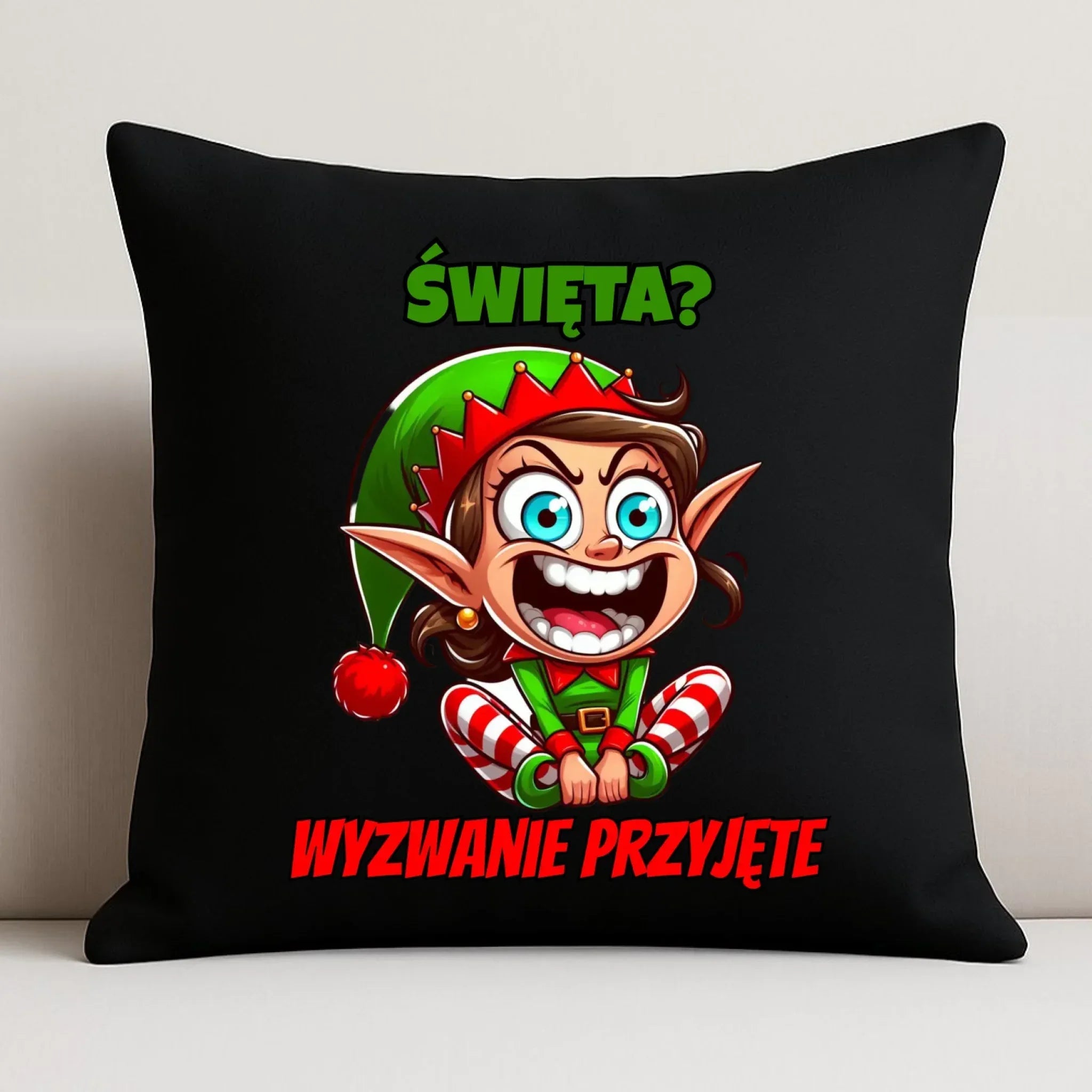 Poduszka dekoracyjna świąteczna - Skrzat Wyzwanie przyjęte BN100 - StoryCups.pl