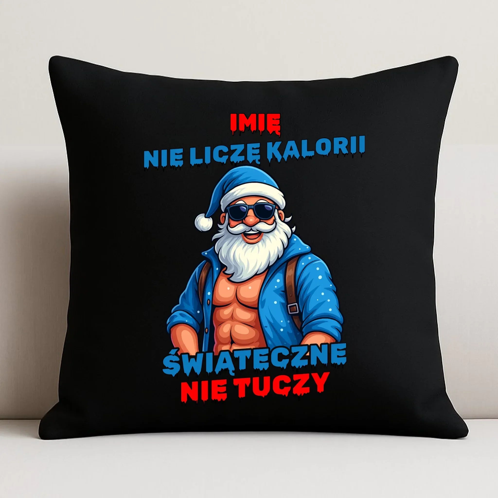 Poduszka dekoracyjna świąteczna z Mikołajem - Świąteczne nie tuczy - personalizowana BN118 - StoryCups.pl