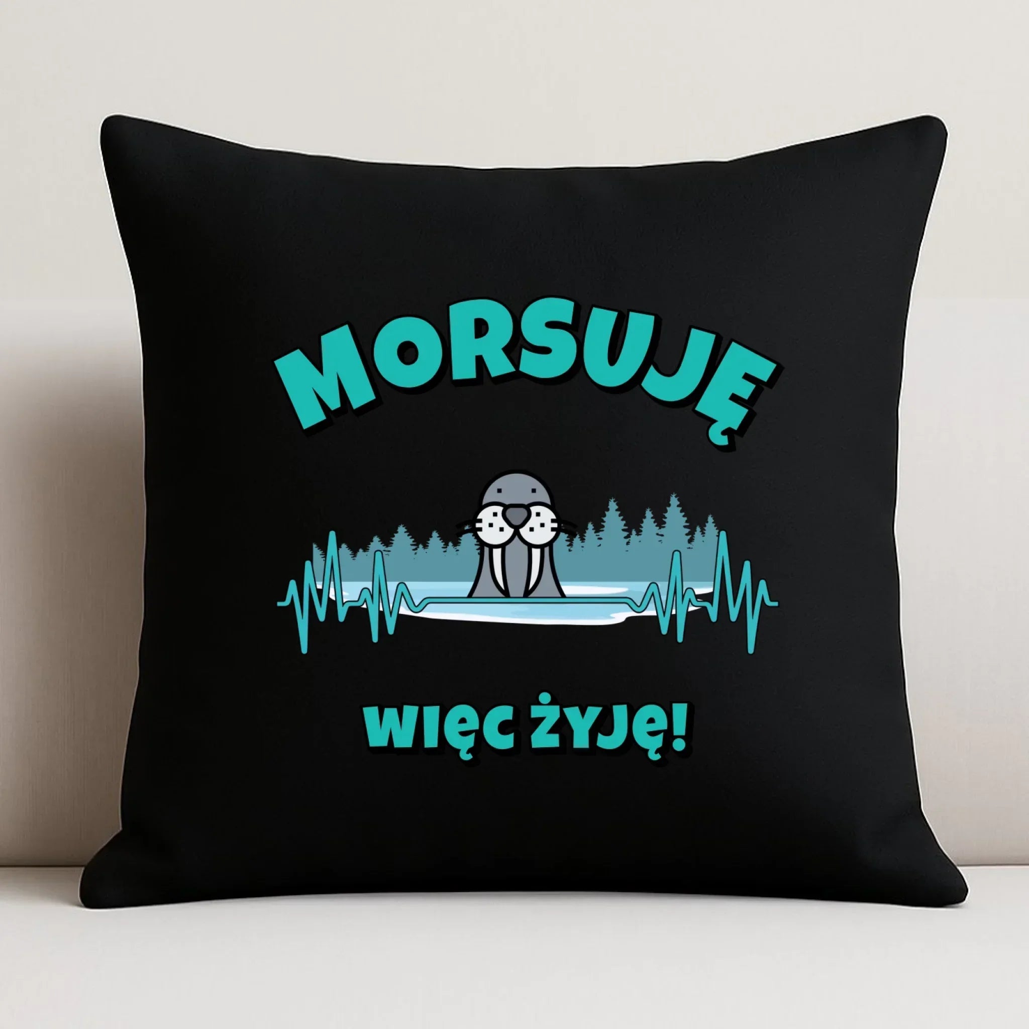 Poduszka dekoracyjna - prezent dla morsa - Morsuję więc żyję - Mors HM02 - StoryCups.pl