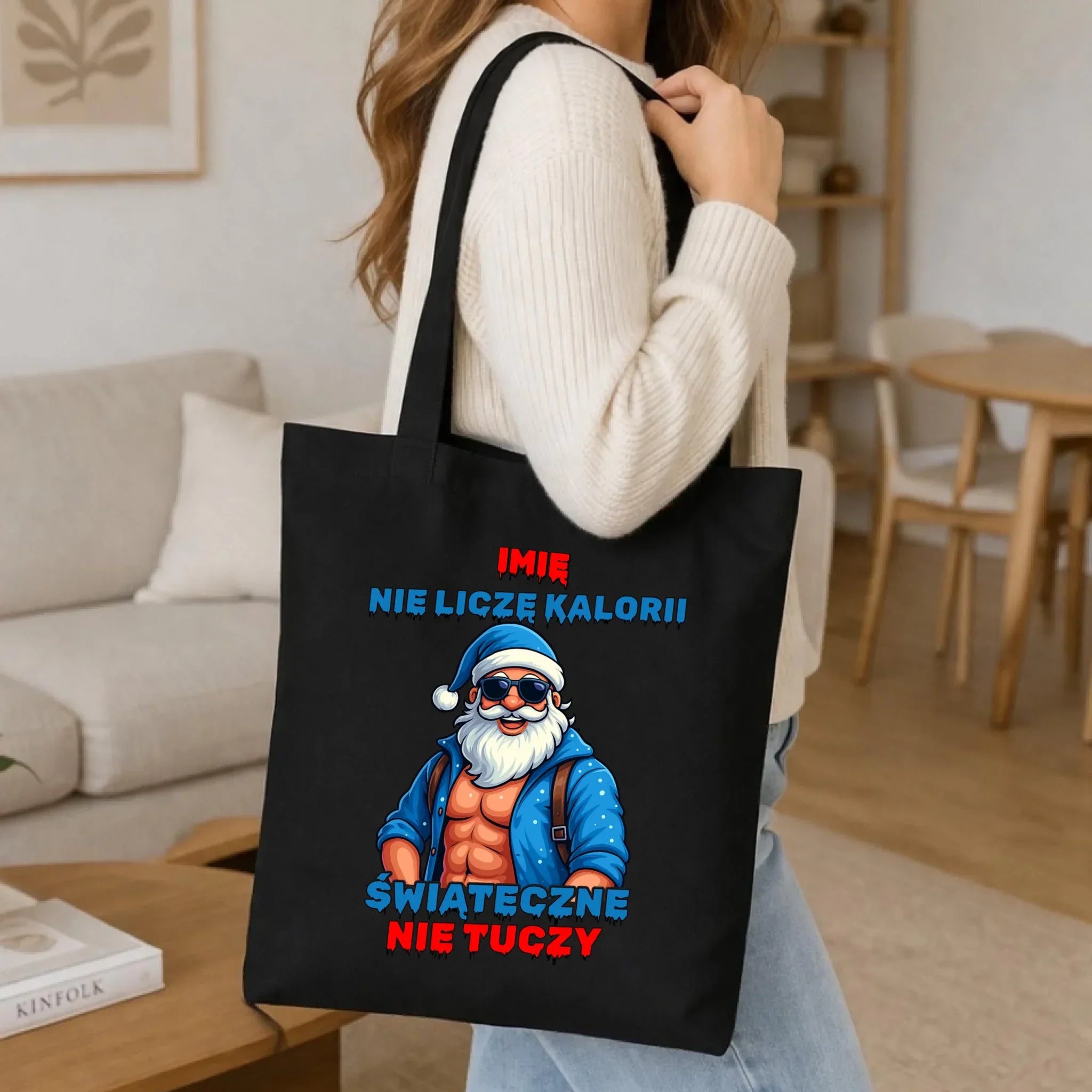 Torba świąteczna z Mikołajem - Świąteczne nie tuczy - personalizowana BN118 - StoryCups.pl